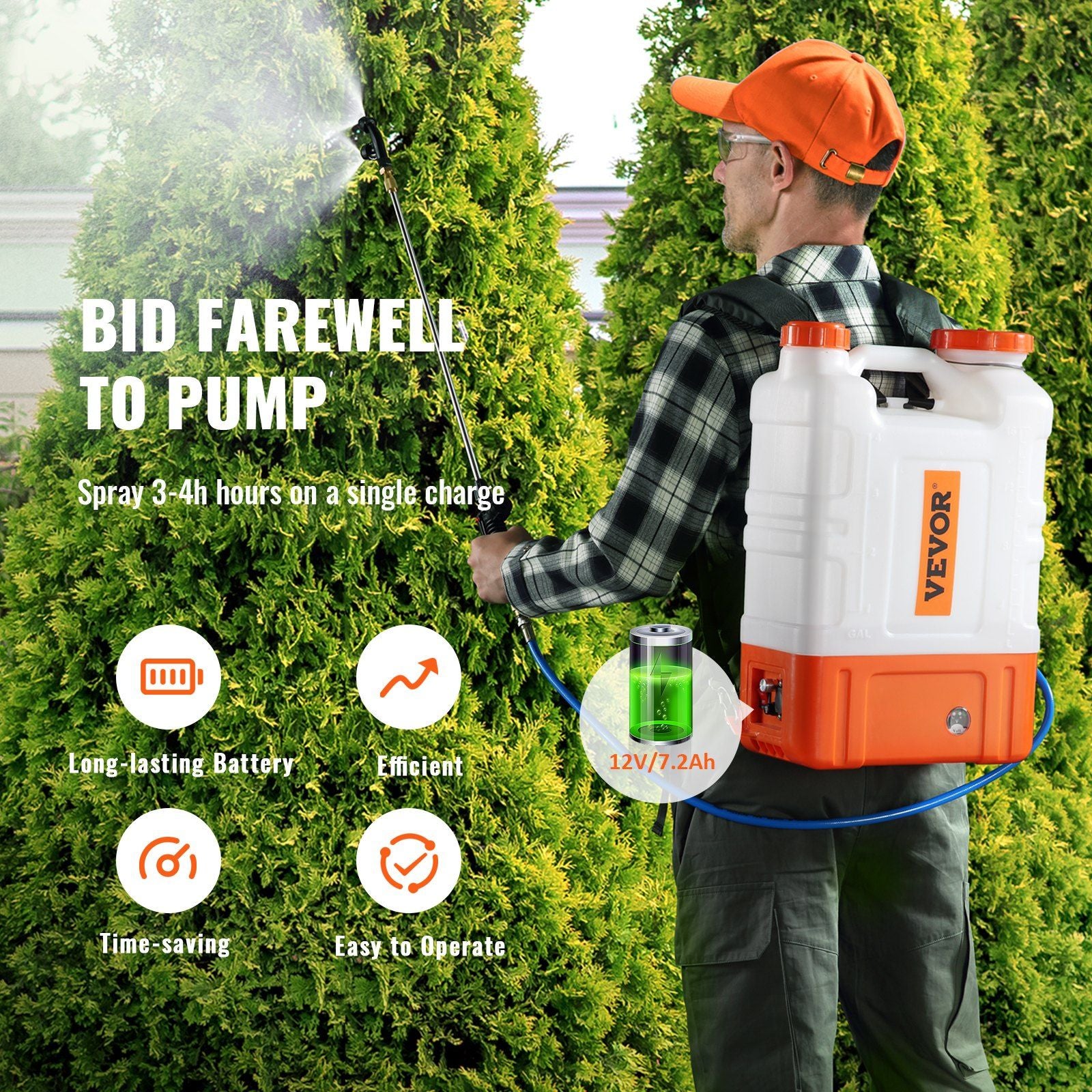 VEVOR Battery Powered Backpack Sprayer with Cart, 0-94 PSI Adjustable Pressure, 4 Gallon Tank on Wheels, with 8 Nozzles and 2 Wands, 12V 7.2Ah Battery, Wide Mouth Lid for Weeding, Spraying, Cleaning - JM Variety Store