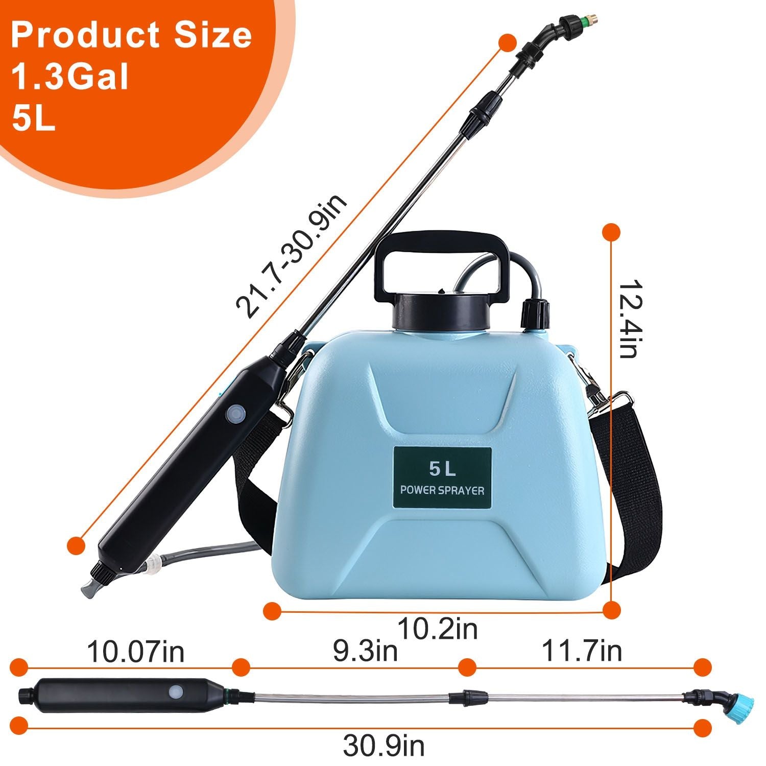 5L/1.3Gallon Electric Plant Sprayer Telescopic Rechargeable Garden Sprayer Automatic Handheld Sprayer with 3 Spray Spouts Shoulder Strap for Cleaning Sterilization - JM Variety Store