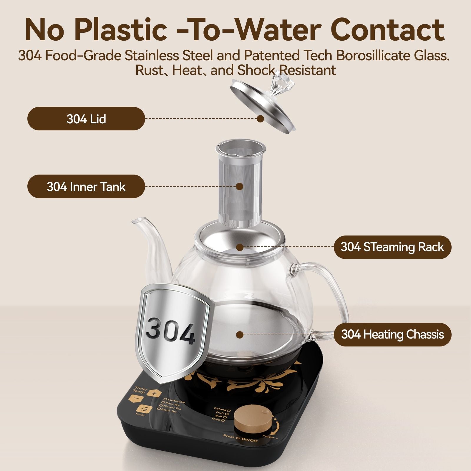 Electric Glass Kettle with Steaming and Brewing Modes Temperature and Timer Programs Cordless 800W 0.8L Capacity Perfect for Brewing Tea - JM Variety Store