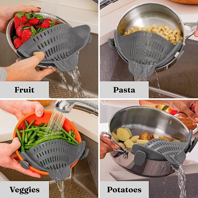 1pc Silicone Pot Strainer And Pasta Strainer, Adjustable Silicone Clip On Strainer For Pots, Pans, And Bowls, Kitchen Gadgets - JM Variety Store