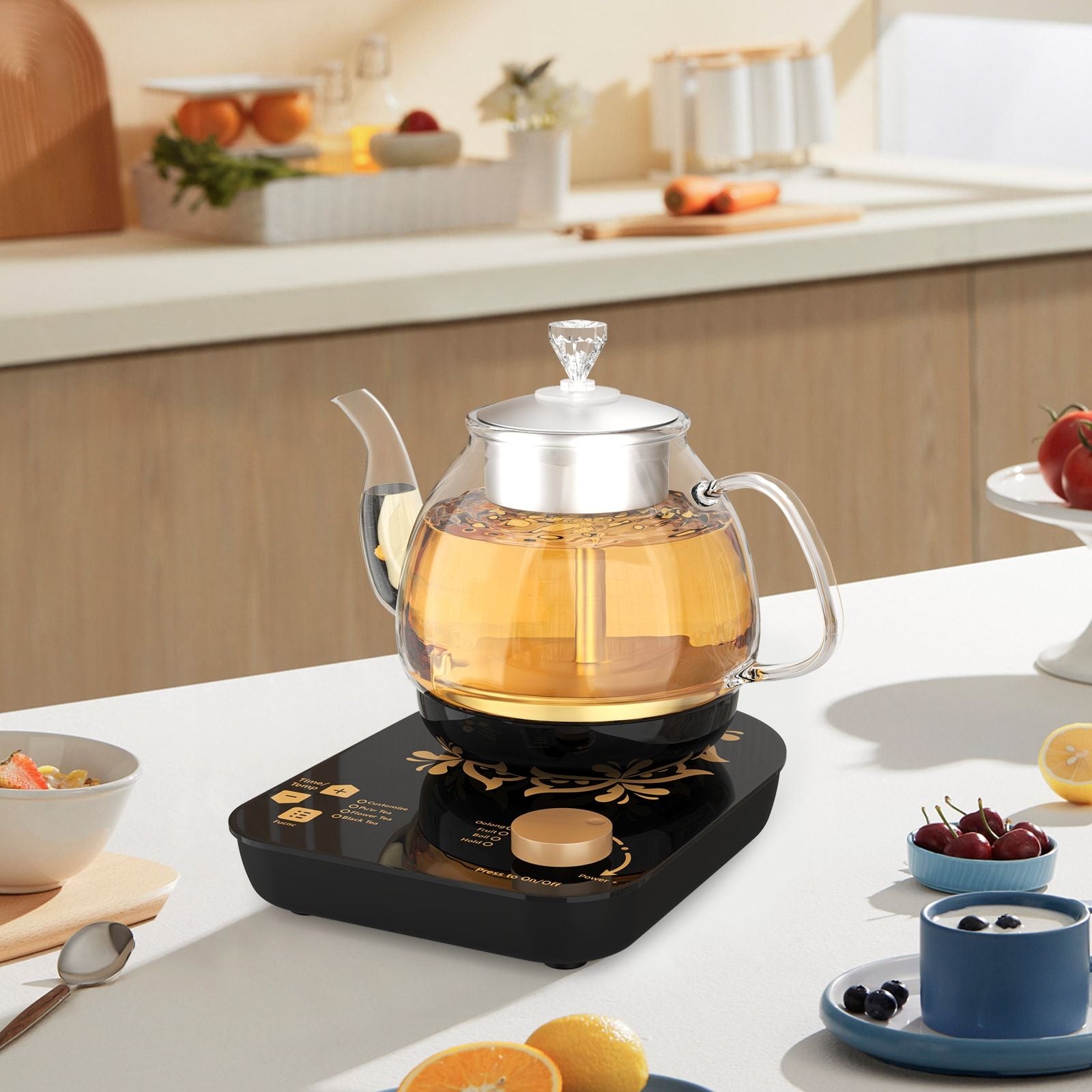 Electric Glass Kettle with Steaming and Brewing Modes Temperature and Timer Programs Cordless 800W 0.8L Capacity Perfect for Brewing Tea - JM Variety Store