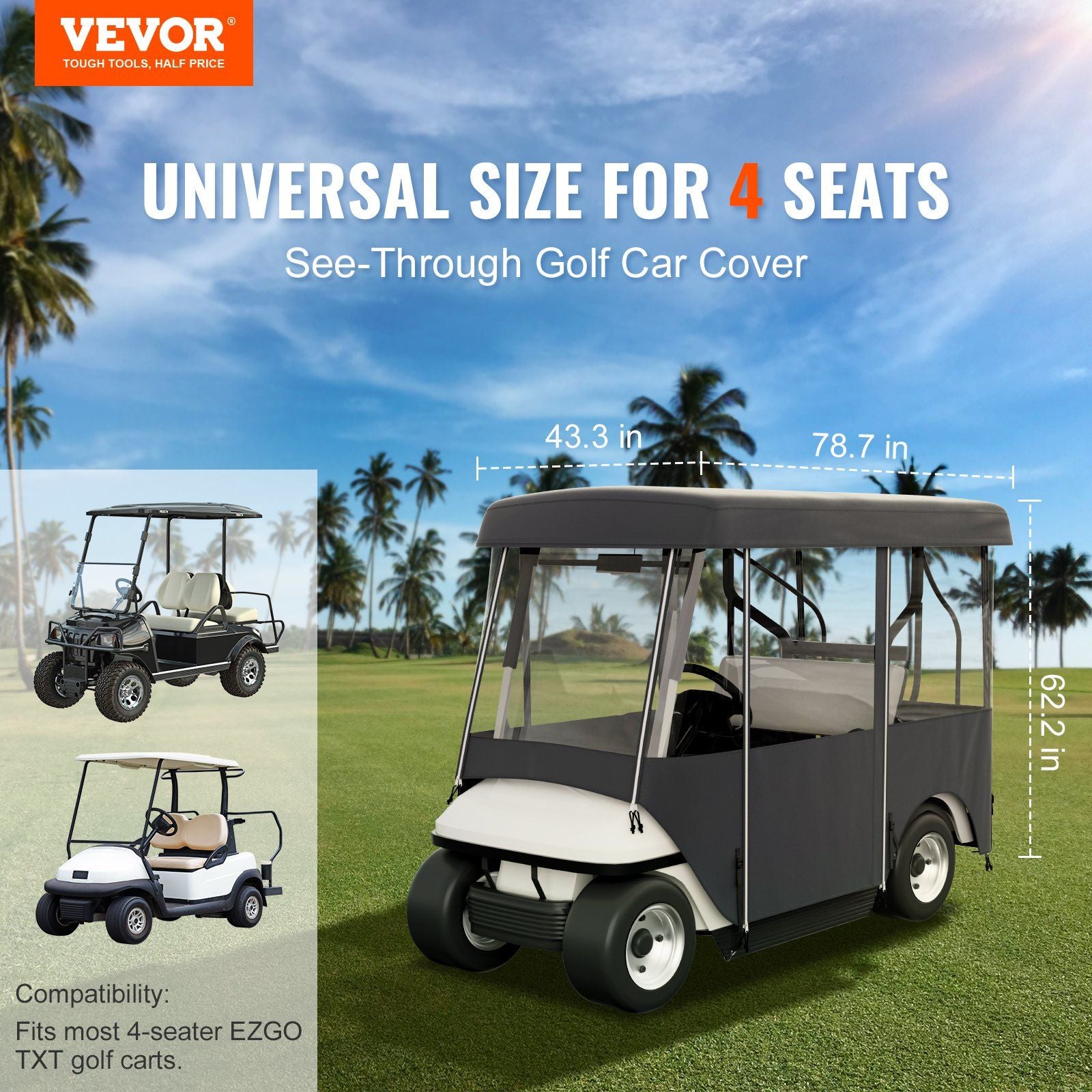 VEVOR Golf Cart Enclosure, 4-Person Golf Cart Cover, 4-Sided Fairway Deluxe, 300D Waterproof Driving Enclosure with Transparent Windows, Fit for EZGO, Club Car, Yamaha Cart (Roof Up to 78.7''L) - JM Variety Store