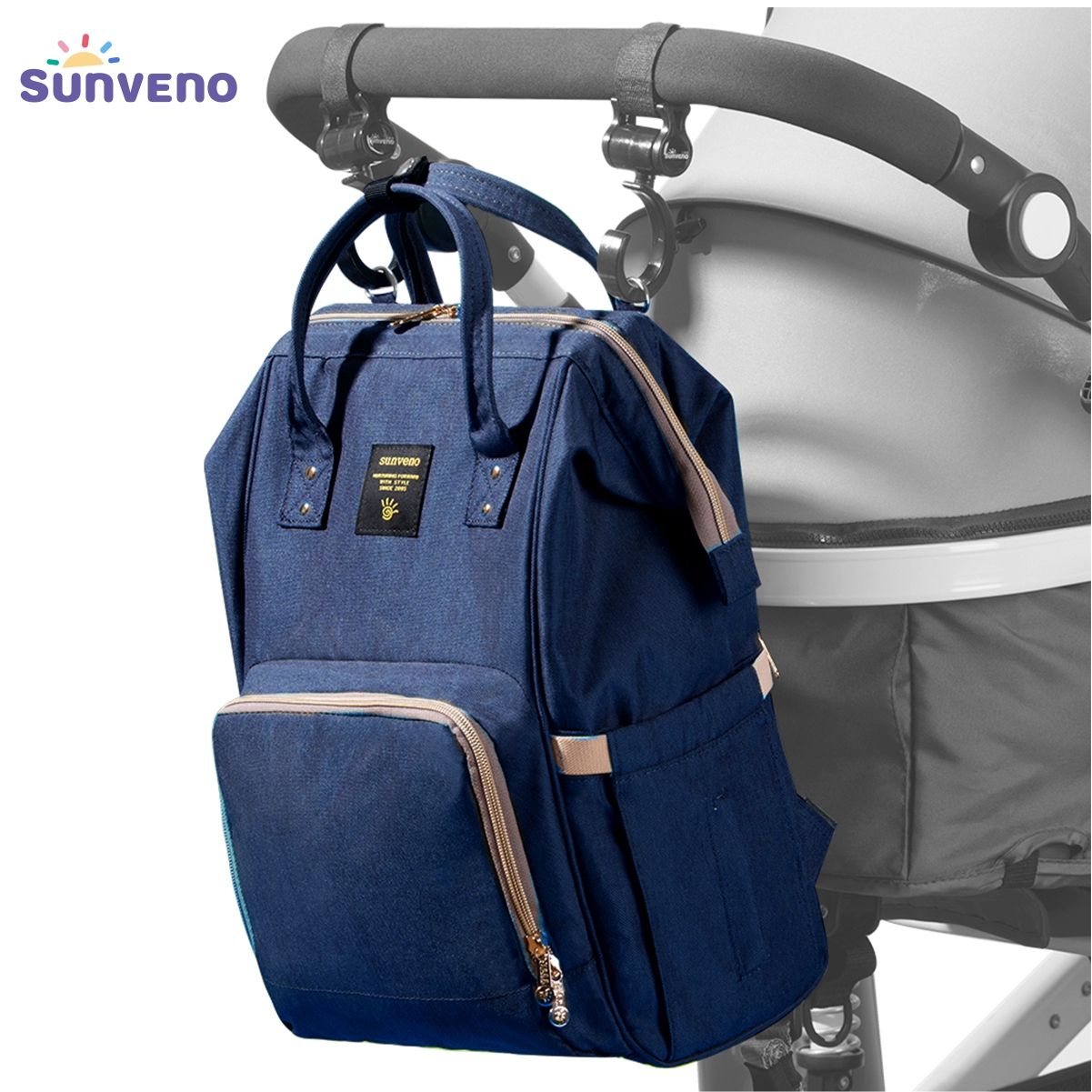 Sunveno Original Diaper Bag Travel Baby Bags Navy Blue Mommy Backpack Organizer Nappy Maternity Bag Mother Kids - JM Variety Store
