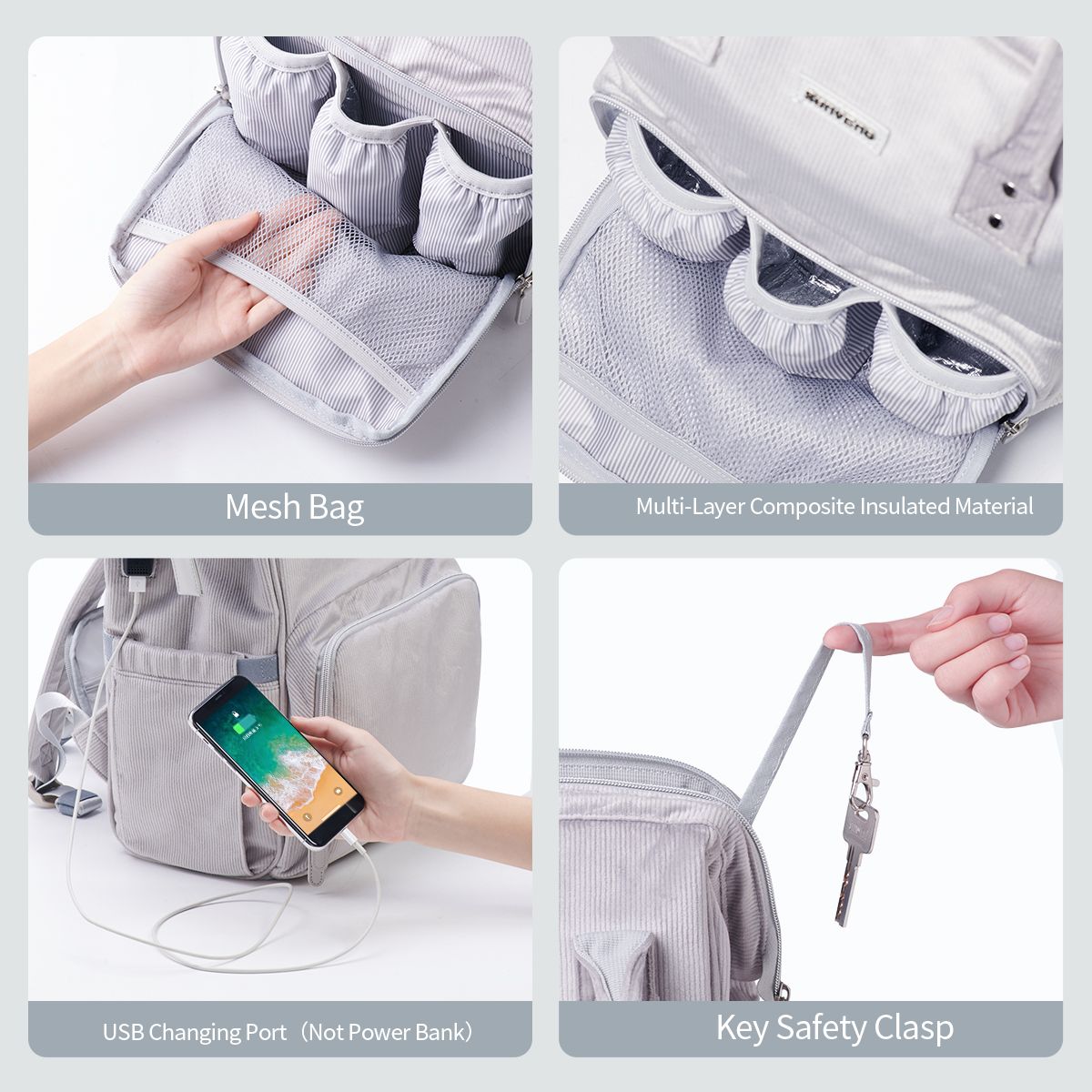 SUNVENO Velvet Stitching Diaper Bag Backpack Large Capacity Tote Shoulder Nappy Bag Organizer for Baby Care with Insulated Pockets,Waterproof Fabric - JM Variety Store