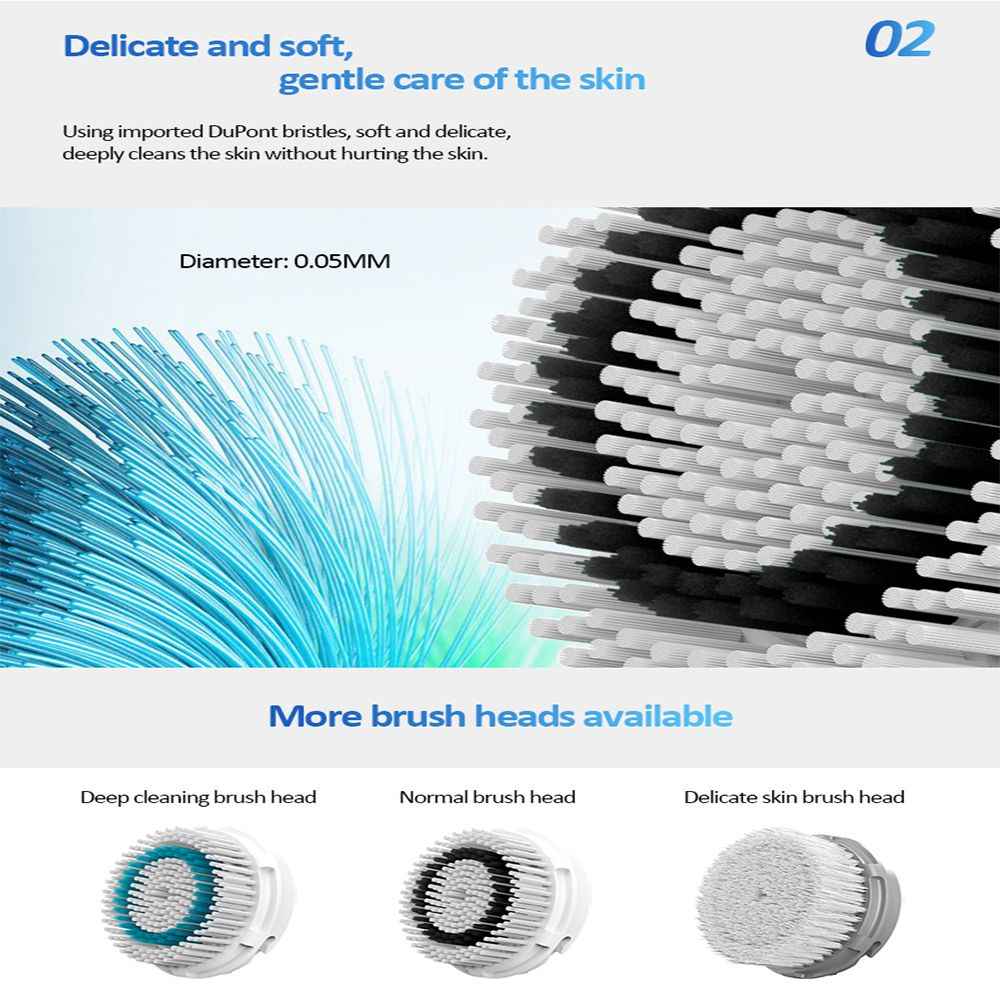 Facial Cleansing Brush, Sonic Facial Brush with 3 Brush Heads for Daily Skin Care, Rechargeable and Gentle Face Exfoliator