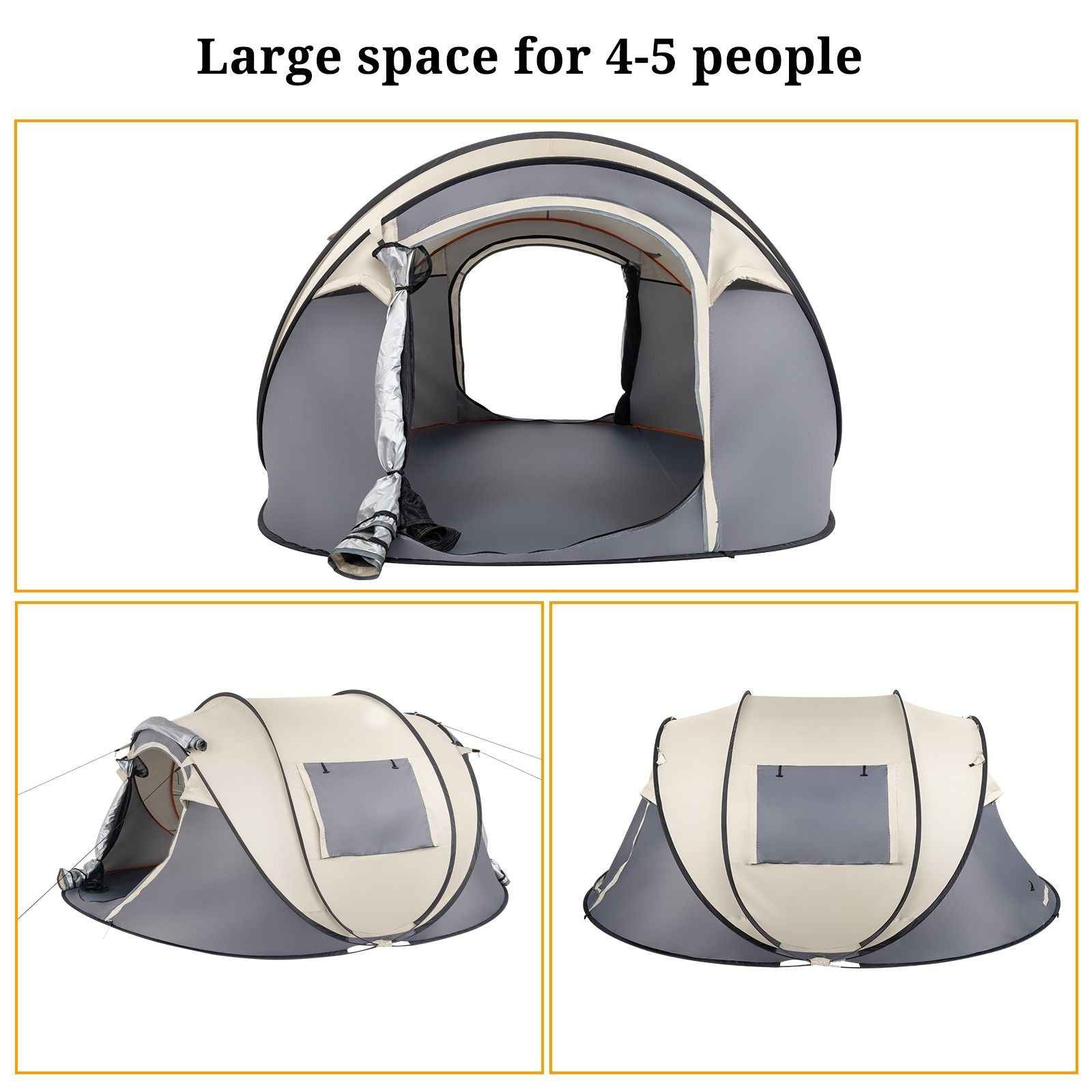 Camping Tent Boat Speed Open 3-4 People Coffee Fiber Pole Polyester Fabric 110.24*39.37*47.24 inch Family/Friends Party Camping