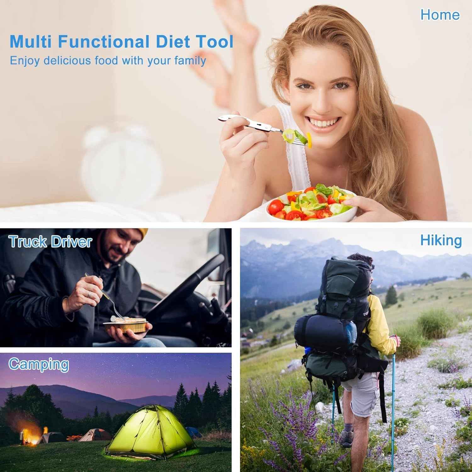 4-in-1 Portable Stainless Steel Cutlery with Fork, Spoon, Knife, and Bottle Opener - Lightweight, Detachable, and Durable Camping Silverware for Outdoor Events and Adventures