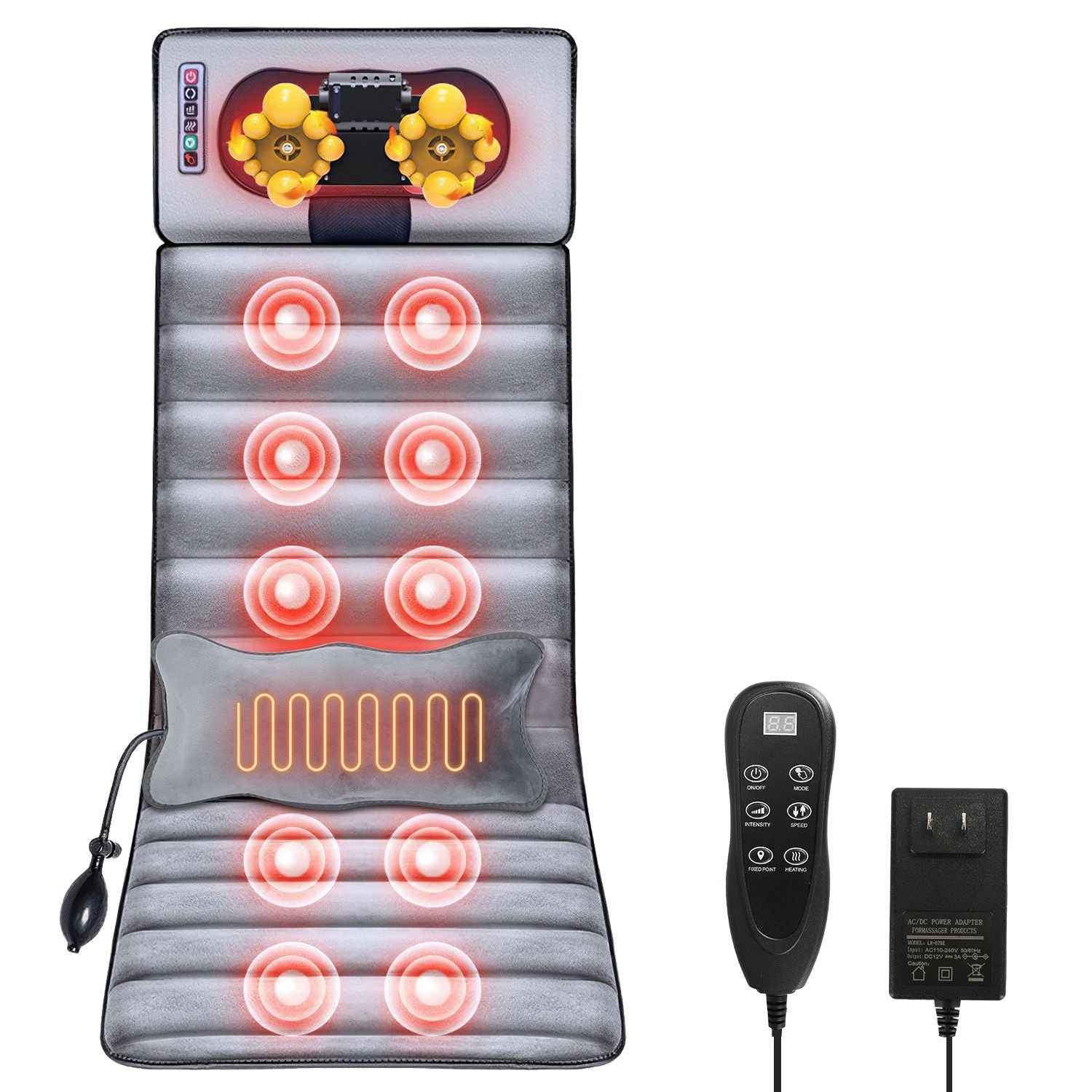 Full Body Electric Massage Mat with Heat Vibration Massage Pad Cushion Back Massage Mattress Chair Pad with Neck Massage Pillow with 10 Vibration Motors Timer GPCT5081