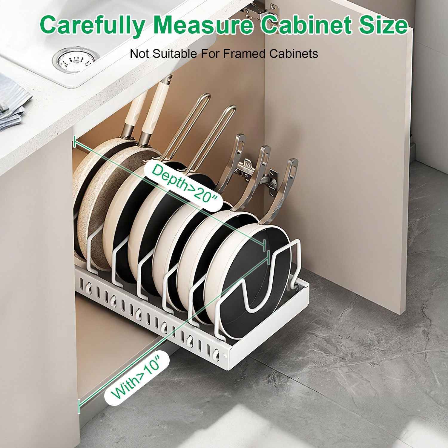 Pull Out Pots And Pans Organizer Under Cabinet With 8 Adjustable Dividers Rustproof Carbon Steel Sliding Pots Holder For Kitchen Cookware Bakeware Pots Lids Storage