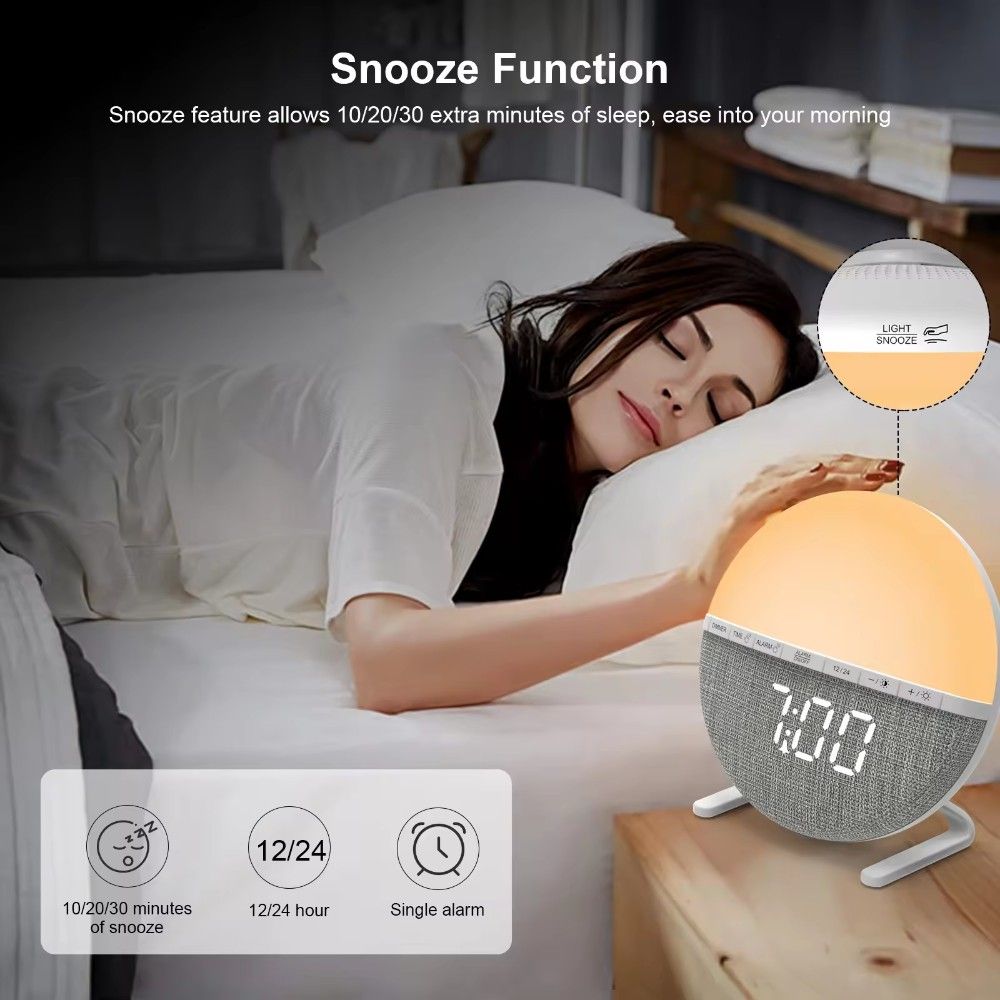Sunrise Simulation Wake-Up Light Alarm Clock - Natural Dawn & Dusk Light Therapy for Better Sleep & Gentle Awakening - JM Variety Store