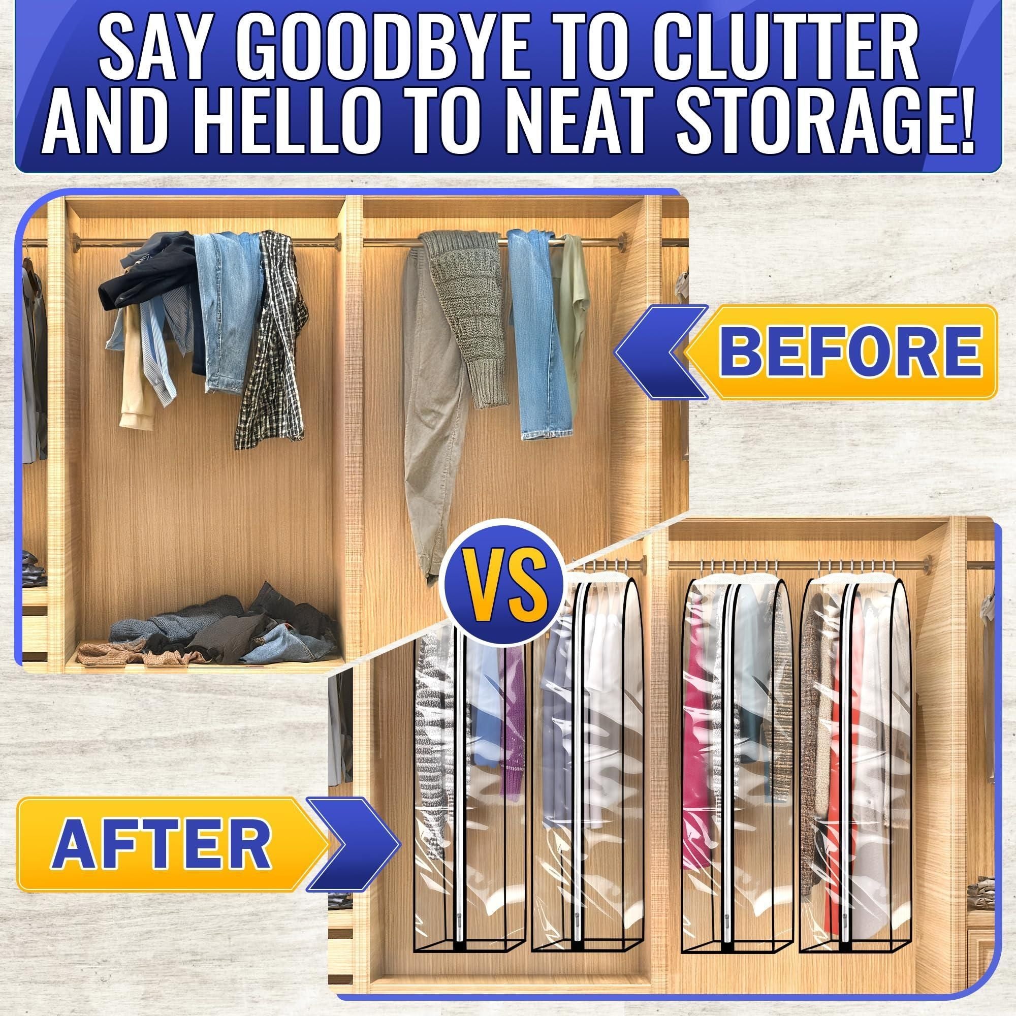 4 Pcs Clear Garment Bags for Hanging Clothes Dust Proof Suit Bags for Closet Storage 40 x24 x10 inch with Zipper Sides Designed for Travel & Organization Protects Clothes & Keeps Them Ready to Wear - JM Variety Store