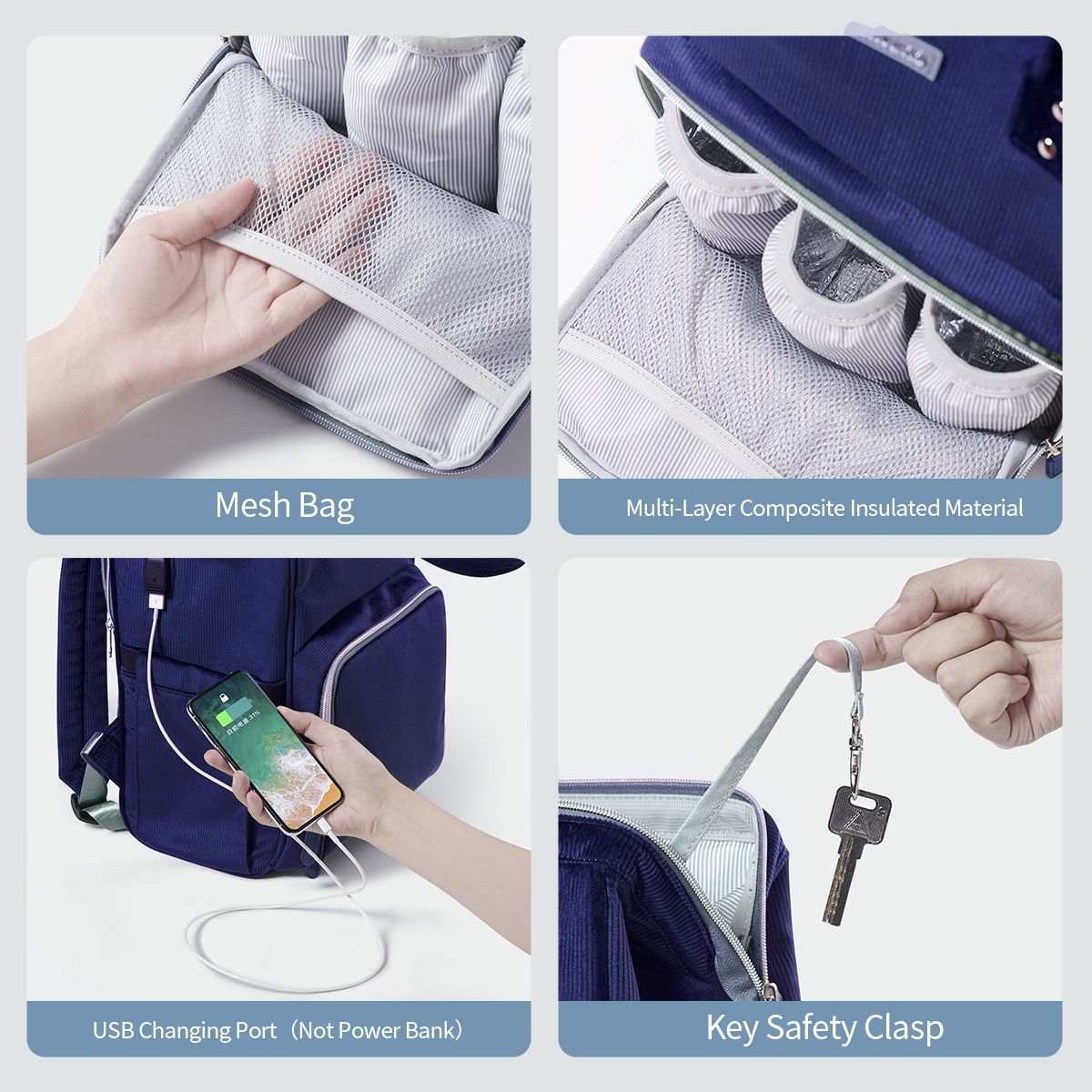 SUNVENO Velvet Stitching Diaper Bag Backpack Large Capacity Tote Shoulder Nappy Bag Organizer for Baby Care with Insulated Pockets,Waterproof Fabric - JM Variety Store