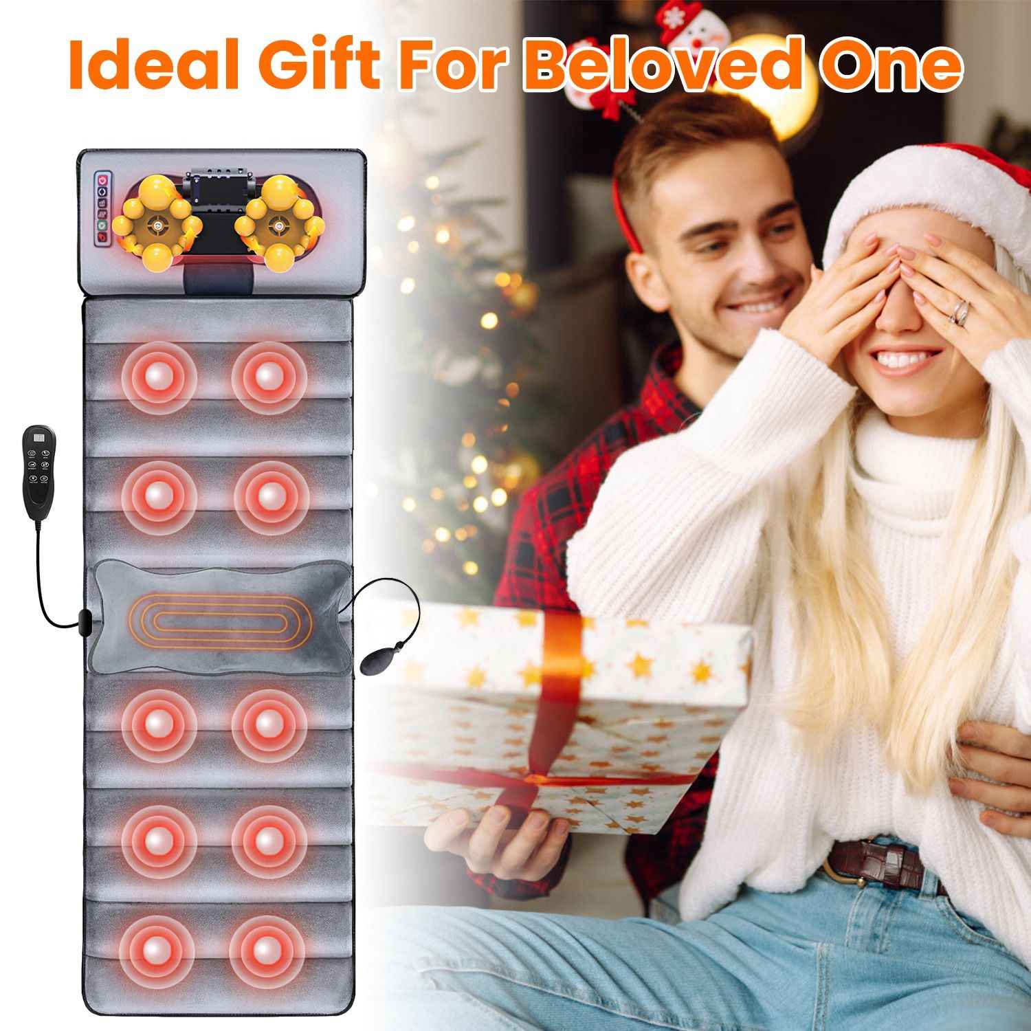 Full Body Electric Massage Mat with Heat Vibration Massage Pad Cushion Back Massage Mattress Chair Pad with Neck Massage Pillow with 10 Vibration Motors Timer GPCT5081