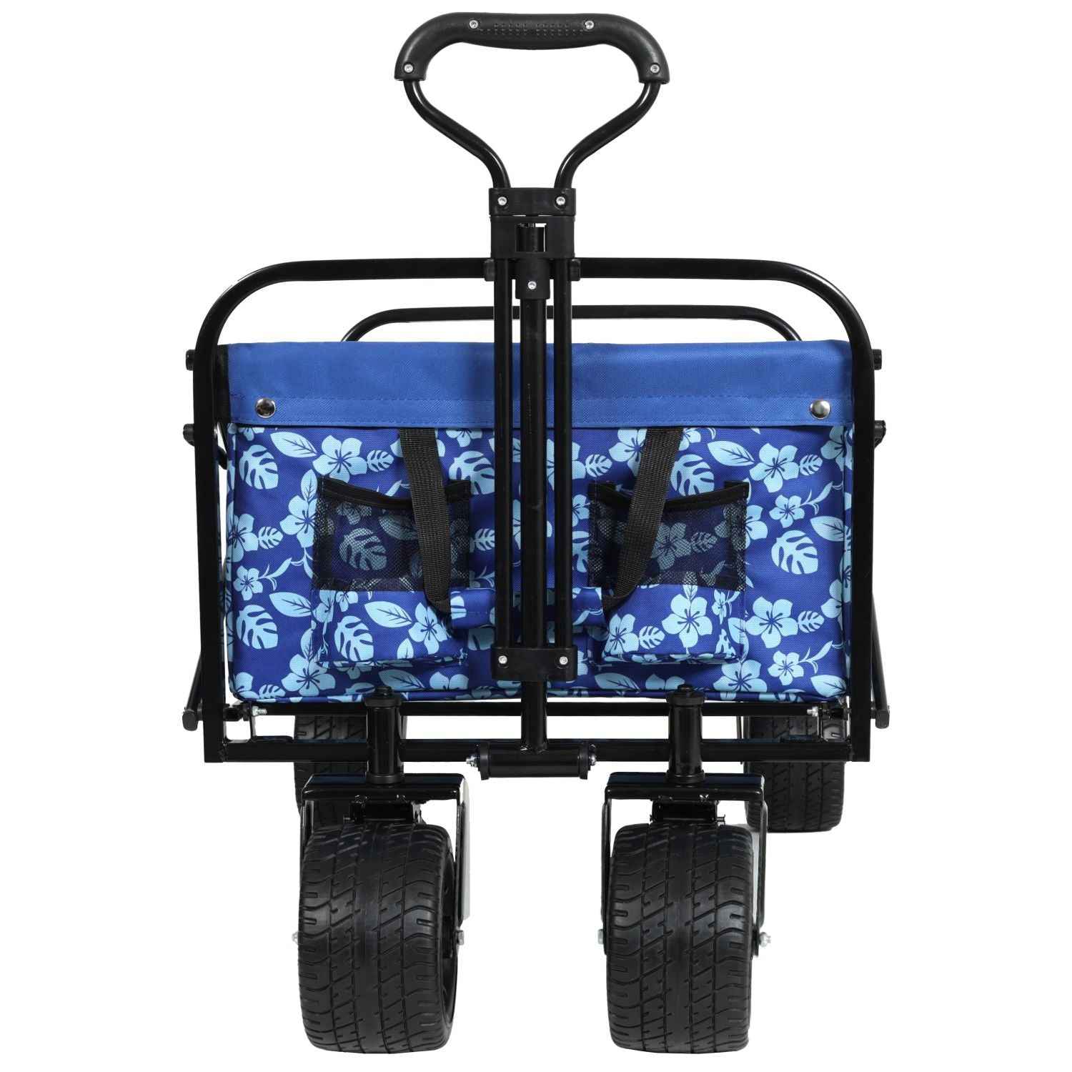 440lbs Collapsible Foldable Wagon Cart, Beach Wagon Utility Cart Utility Wagon Grocery Cart for Camping Shopping Sports Gardening Fishing, blue flower