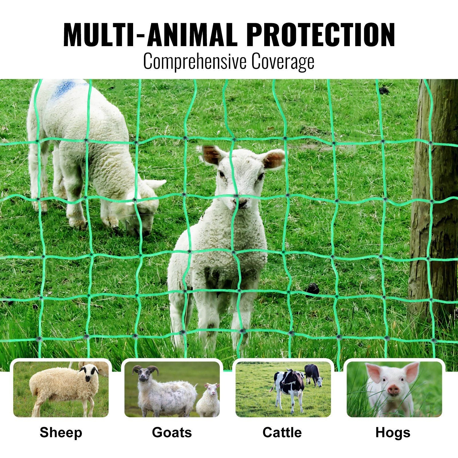 VEVOR Electric Fence Netting, 35" H x 164' L, PE Net Fencing with Posts & Double-Spiked Stakes, Utility Portable Mesh for Goats, Sheep, Lambs, Deer, Hogs, Dogs, Used in Backyards, Farms, and Ranches - JM Variety Store