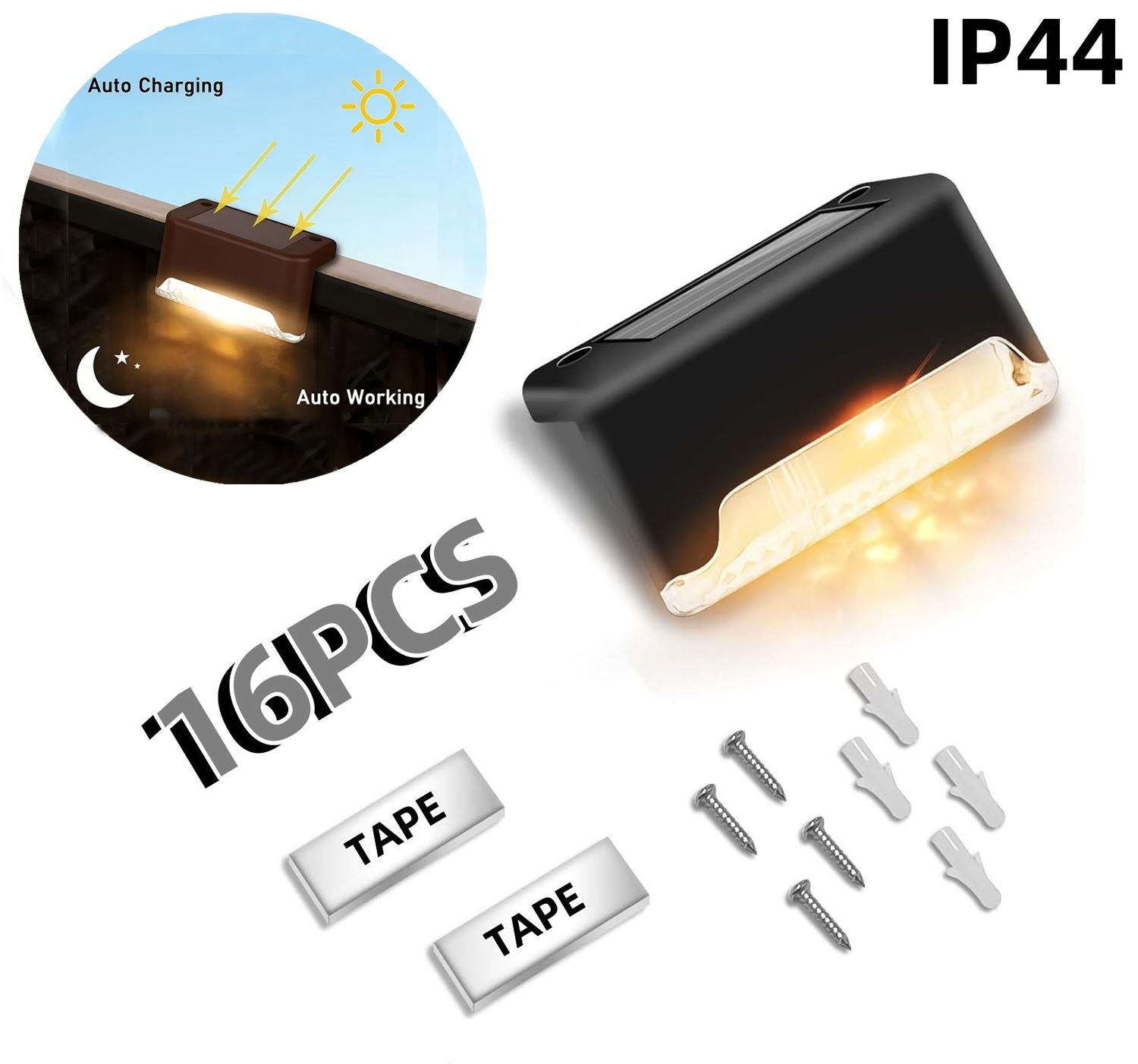 16PCS solar outdoor light, spring camping outdoor light, outdoor LED step light, solar charging, suitable for balconies, terraces, stairs, fences, courtyards, gardens, villas, driveways, paths - JM Variety Store