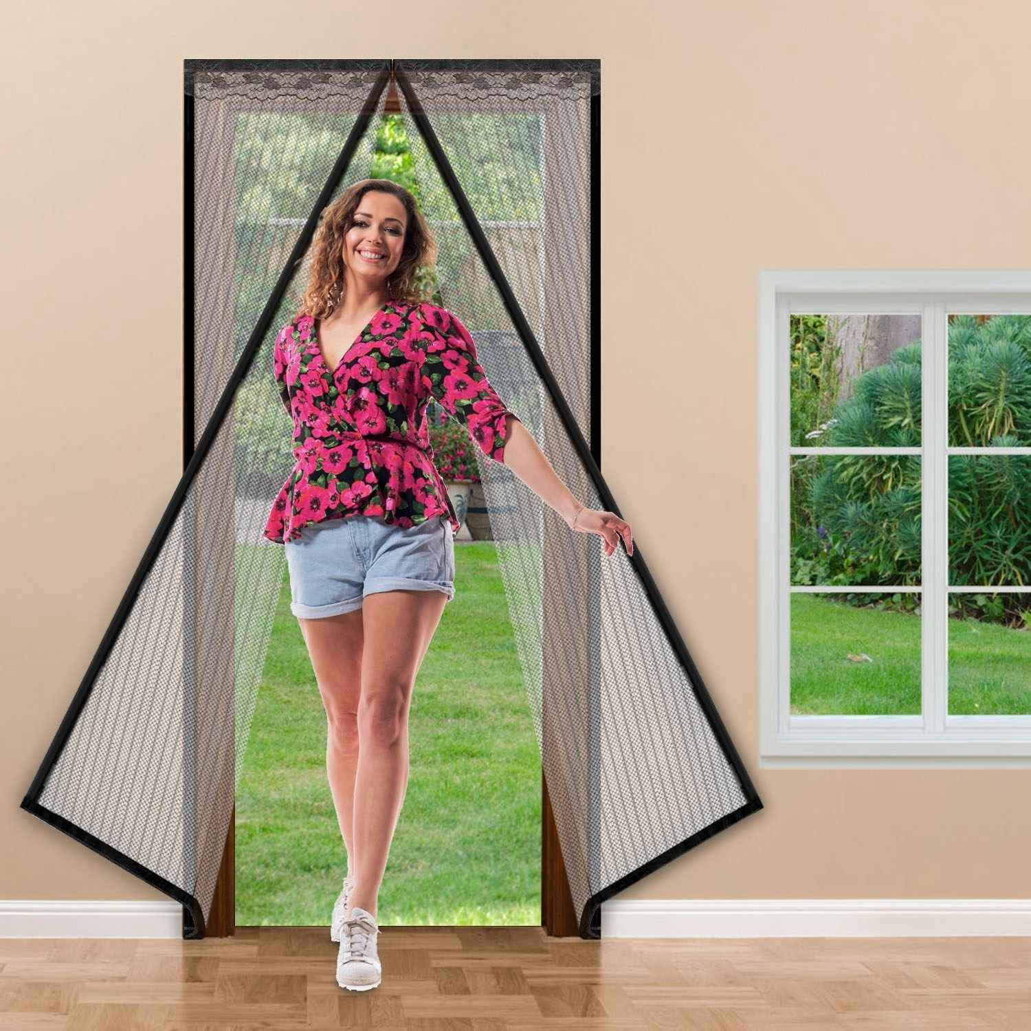 Magnetic Mesh Curtain Hands-free Fly Mesh Door Curtain 39x82' Self-adhesive Door Screen Anti Mosquito Bugs