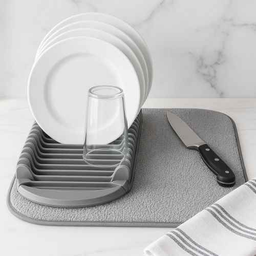 Drying Mat with Integrated Plate Rack