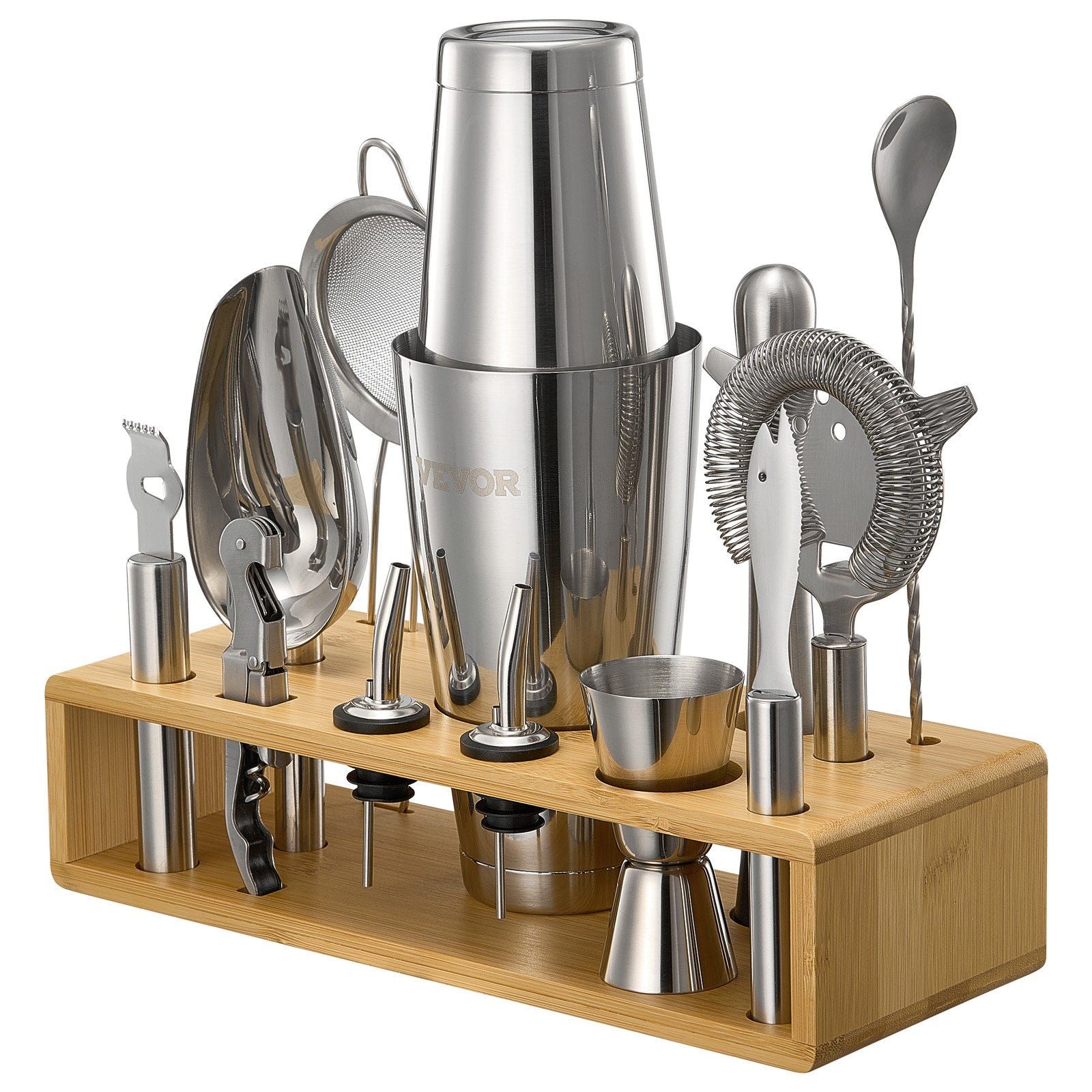 Cocktail Shaker Set 13 Pcs Bartender Kit Stainless Steel Bar Tool Set Silver - JM Variety Store