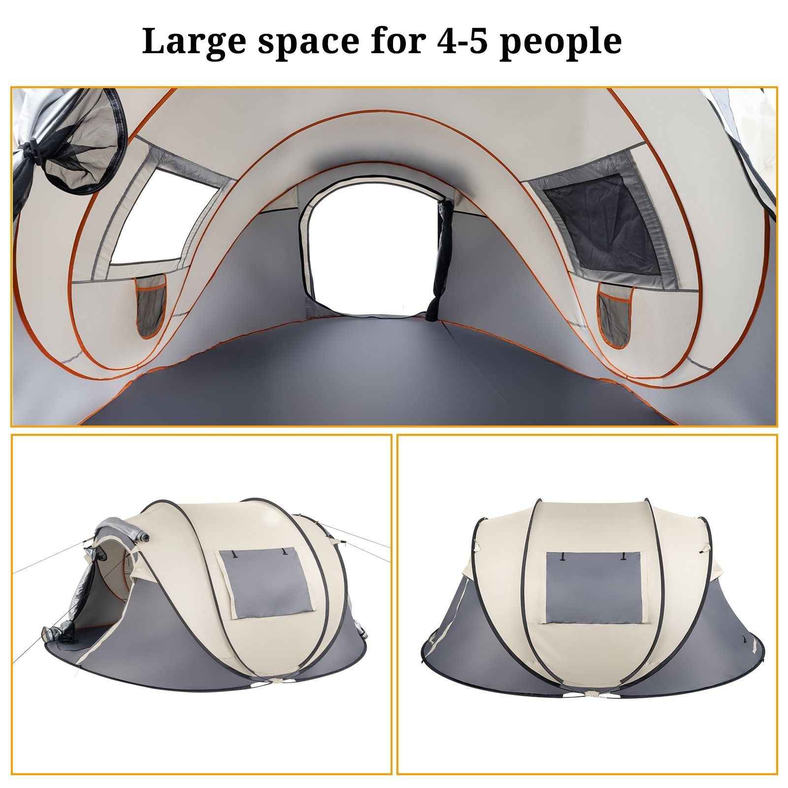 Camping Tent Boat Speed Open 3-4 People Coffee Fiber Pole Polyester Fabric 110.24*39.37*47.24 inch Family/Friends Party Camping