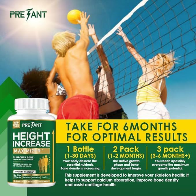 PRETANT-Growth Capsules to Grow Taller - Height Increase Maximizer with Calcium for Bone Strength -Natural Get Taller Supplement - Dietary Edible Healthcare Fitness - JM Variety Store