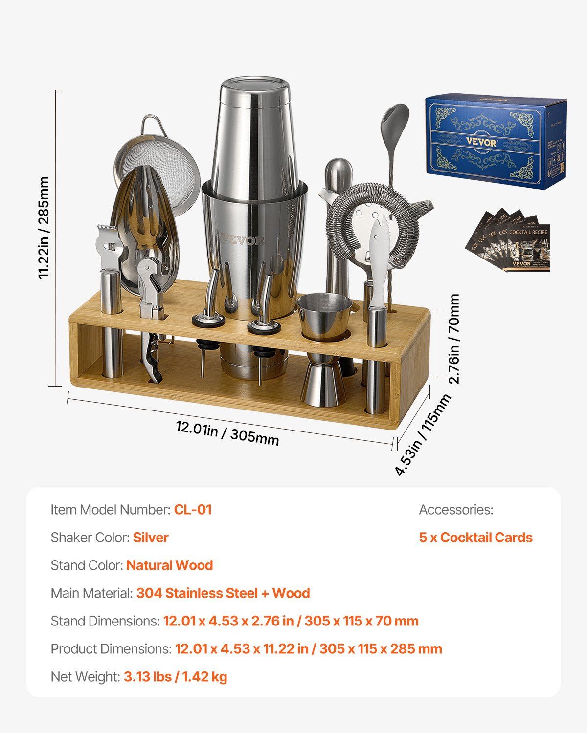 Cocktail Shaker Set 13 Pcs Bartender Kit Stainless Steel Bar Tool Set Silver - JM Variety Store