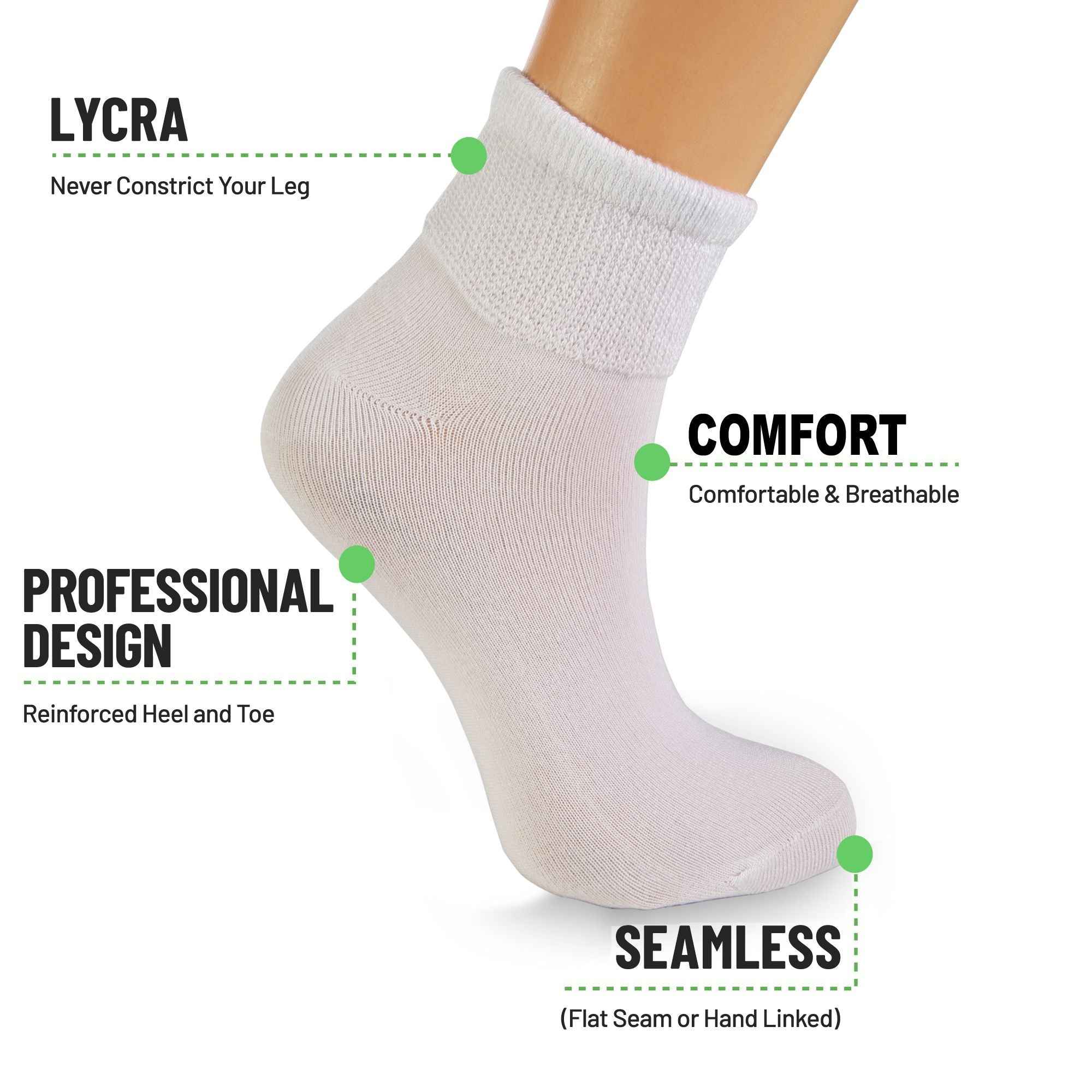 Women's Diabetic Ankle Socks 3 Pairs Soft Cotton, Non-Binding Top, Seamless Toe, Promotes Circulation, Shoe Size 9-11