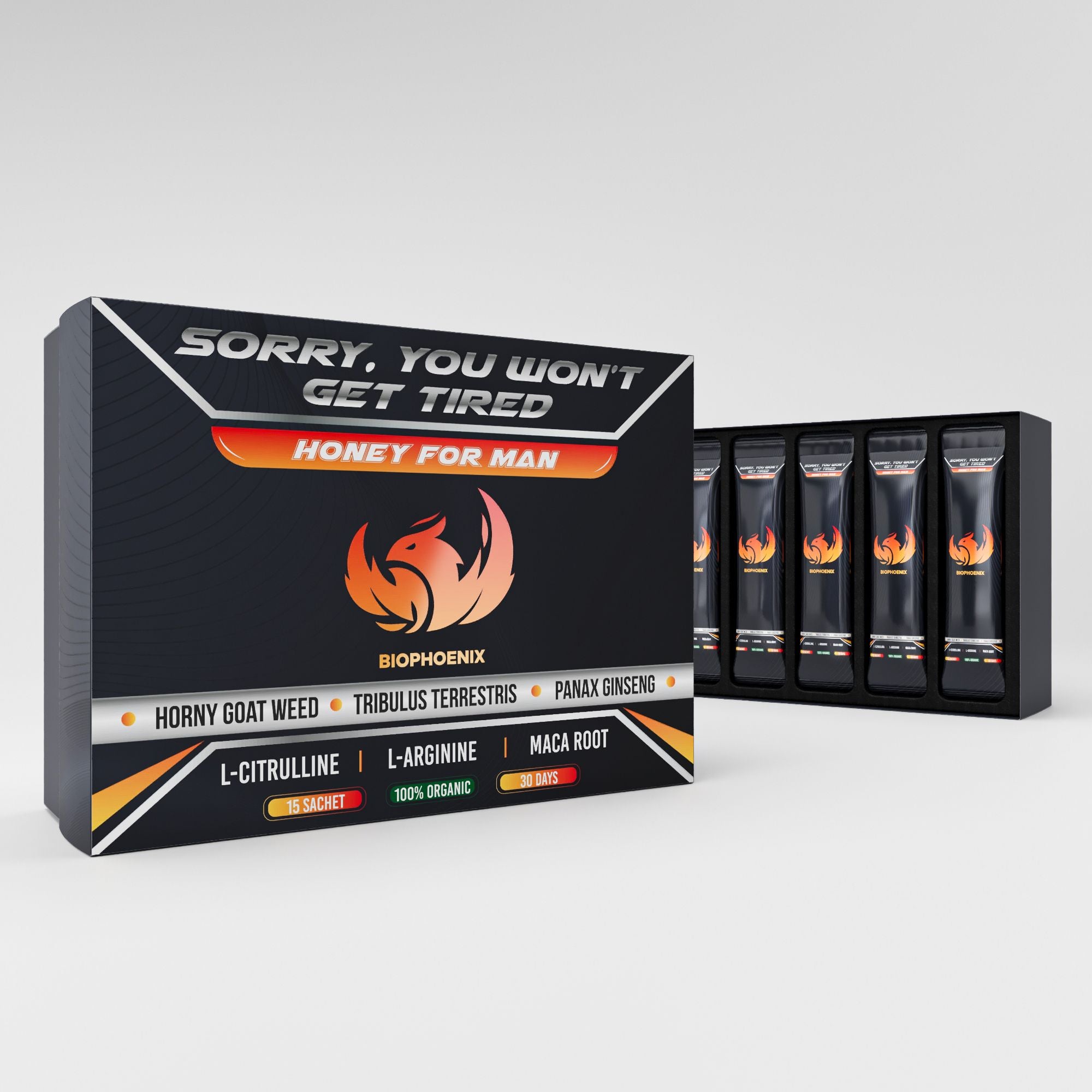 BIOPHOENIX TESTOSTERONE HONEY | Testosterone Booster | Testosterone Supplement for Men | Maca Root, Ginseng, Horny Goat Weed, Tribulus Terrestris for Men | L Citrulline, L Arginine 15 Sachets 30 Days - JM Variety Store