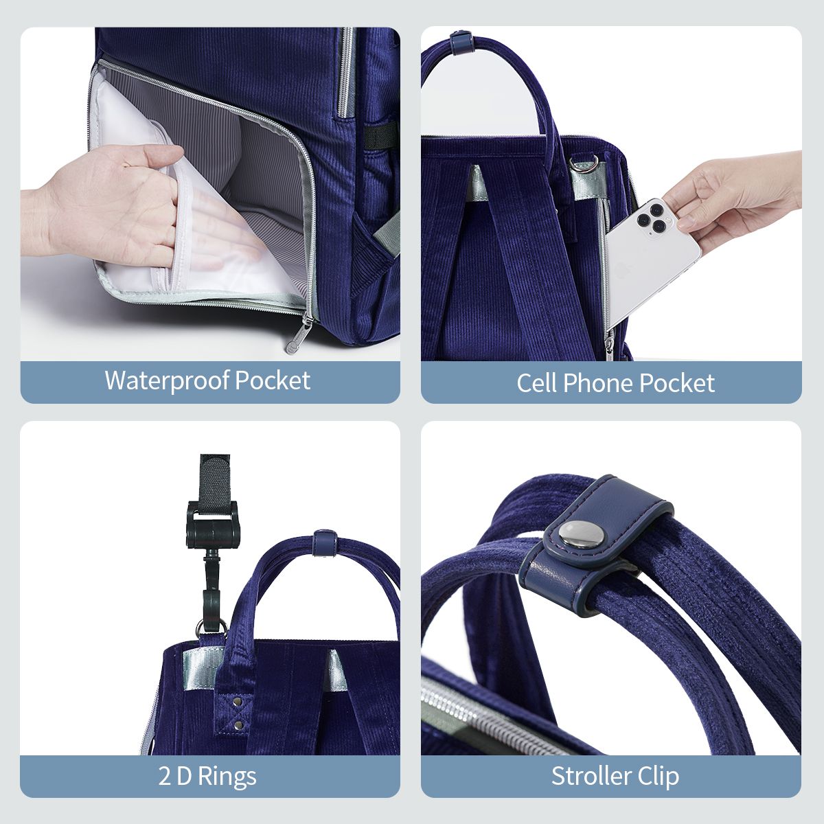 SUNVENO Velvet Stitching Diaper Bag Backpack Large Capacity Tote Shoulder Nappy Bag Organizer for Baby Care with Insulated Pockets,Waterproof Fabric - JM Variety Store