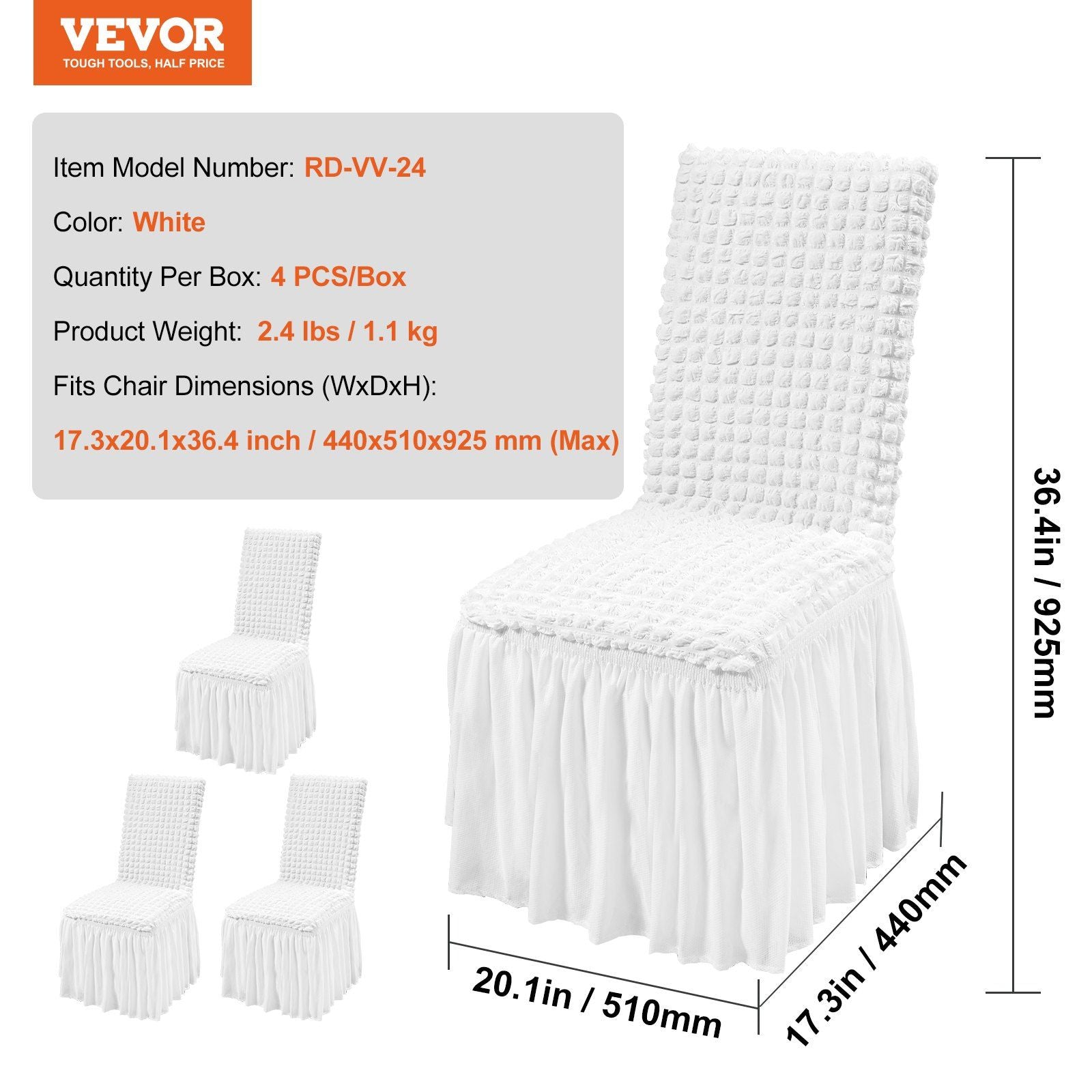 VEVOR Stretch Spandex Folding Chair Covers, Universal Fitted Chair Cover with Skirt, Removable Washable Protective Slipcovers, for Wedding, Holiday, Banquet, Party, Celebration, Dining (4 PCS White) - JM Variety Store