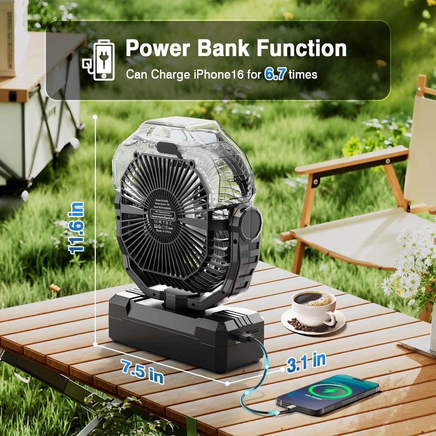 Portable Misting Fan, 24000mAh Rechargeable Battery Powered Camping Fan 460ml Large Tank USB Desk Fan - JM Variety Store