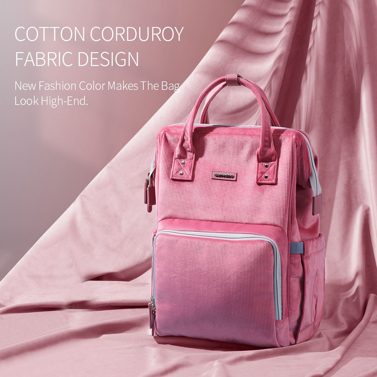 SUNVENO Velvet Stitching Diaper Bag Backpack Large Capacity Tote Shoulder Nappy Bag Organizer for Baby Care with Insulated Pockets,Waterproof Fabric - JM Variety Store