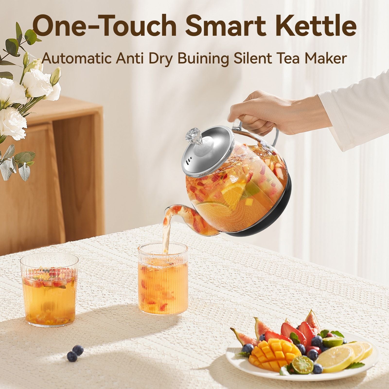 Electric Glass Kettle with Steaming and Brewing Modes Temperature and Timer Programs Cordless 800W 0.8L Capacity Perfect for Brewing Tea - JM Variety Store