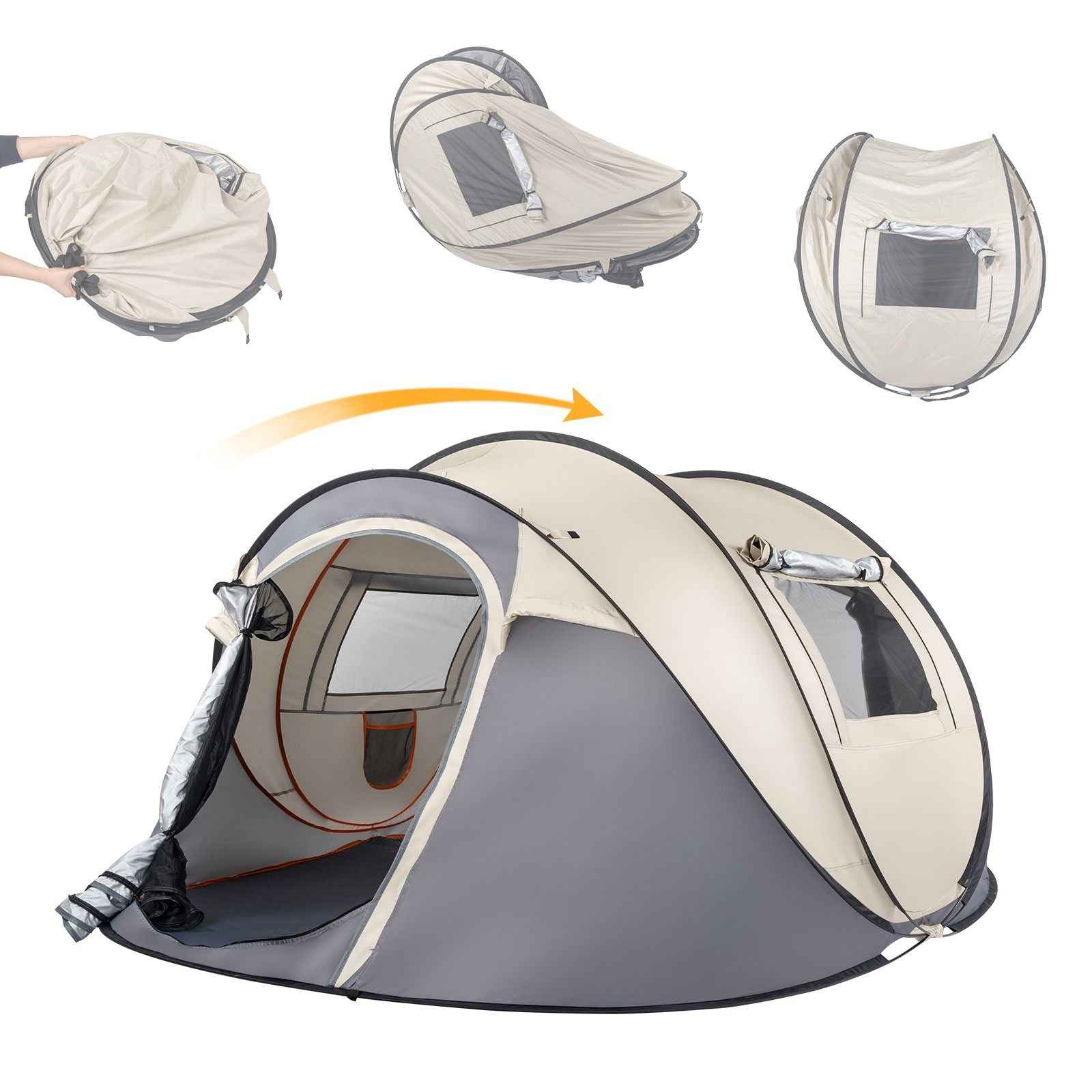 Camping Tent Boat Speed Open 3-4 People Coffee Fiber Pole Polyester Fabric 110.24*39.37*47.24 inch Family/Friends Party Camping