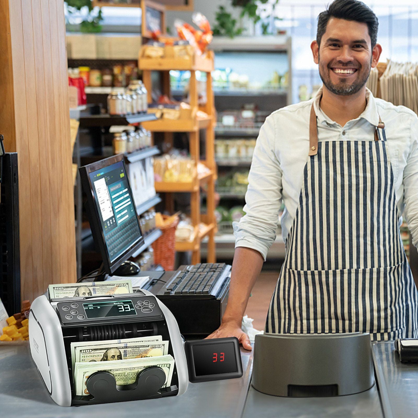 VEVOR Money Counter Machine, Bill Counter with UV, MG, IR and DD Counterfeit Detection, USD & EUR Cash Counting Machine with Large LCD & External Display for Small Business - JM Variety Store