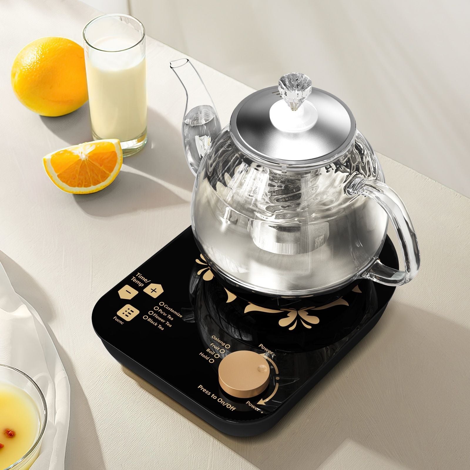 Electric Glass Kettle with Steaming and Brewing Modes Temperature and Timer Programs Cordless 800W 0.8L Capacity Perfect for Brewing Tea - JM Variety Store