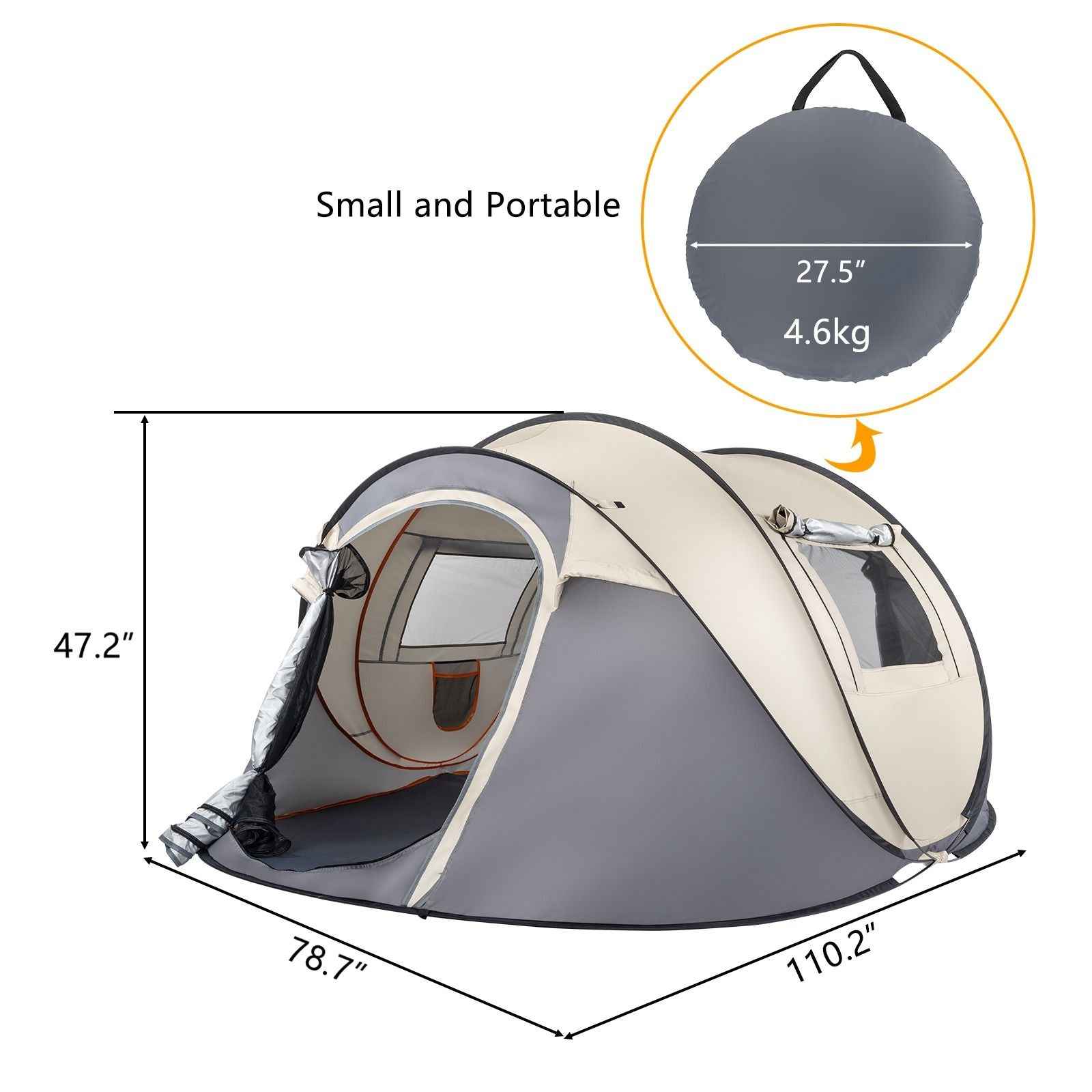 Camping Tent Boat Speed Open 3-4 People Coffee Fiber Pole Polyester Fabric 110.24*39.37*47.24 inch Family/Friends Party Camping