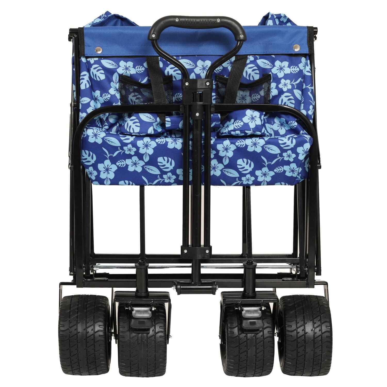 440lbs Collapsible Foldable Wagon Cart, Beach Wagon Utility Cart Utility Wagon Grocery Cart for Camping Shopping Sports Gardening Fishing, blue flower