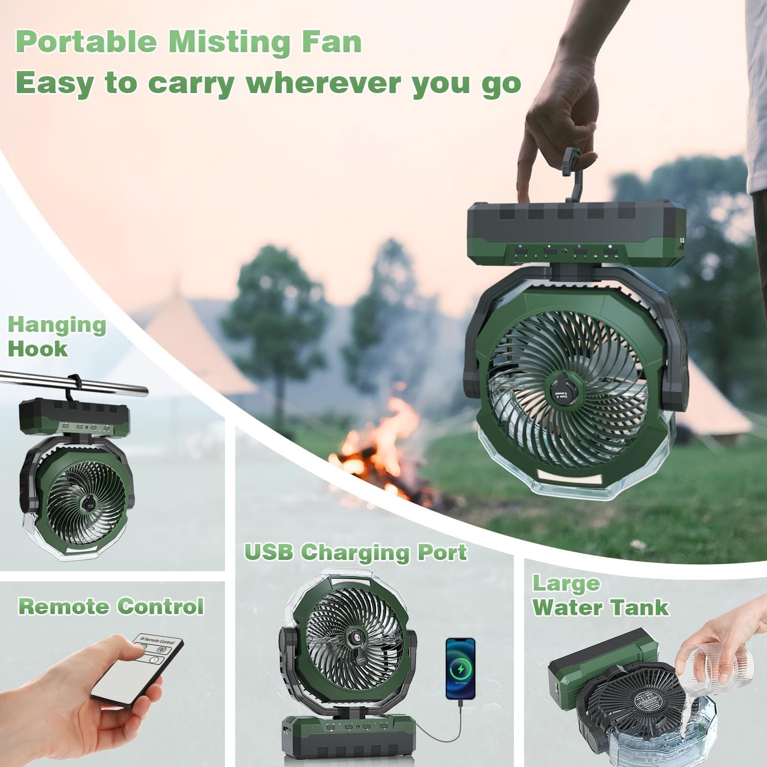 Portable Misting Fan, 24000mAh Rechargeable Battery Powered Camping Fan 460ml Large Tank USB Desk Fan - JM Variety Store