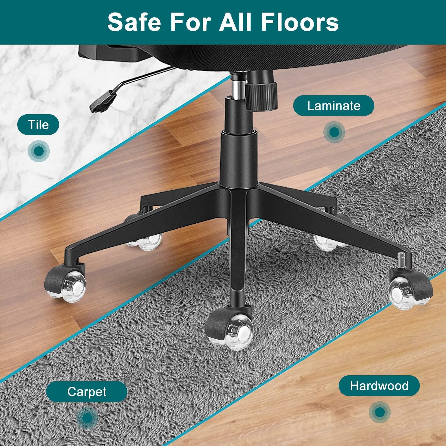 5Pcs Office Chair Wheels Polyurethane Rolling Caster Replacement for Hardwood Floor Carpet Universal Fit 496LBS Max Load - JM Variety Store