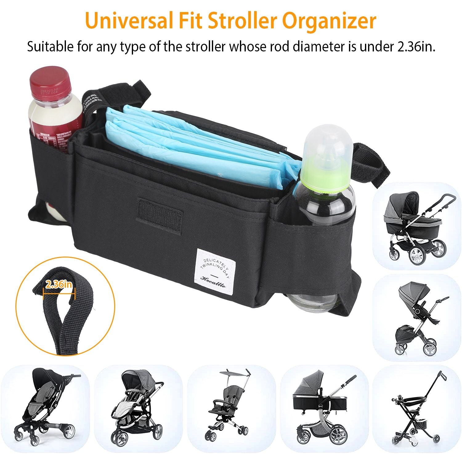 Stroller Organizer Bag 6 Pockets Baby Trolley Bag with Cup Holder for Paper Tissue Diaper Phone Snacks Baby Cream - JM Variety Store