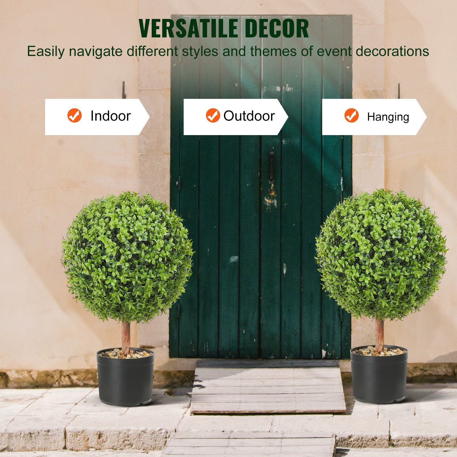 VEVOR 2x Artificial Boxwood Ball Ø40,6cm Garden Deco Boxwood in Flowerpot Ball Artificial Boxwood Ball Artificial Plant made of PE, Wood, PP incl. 4 pcs. Decorative butterflies and 10 pcs. Replacement - JM Variety Store