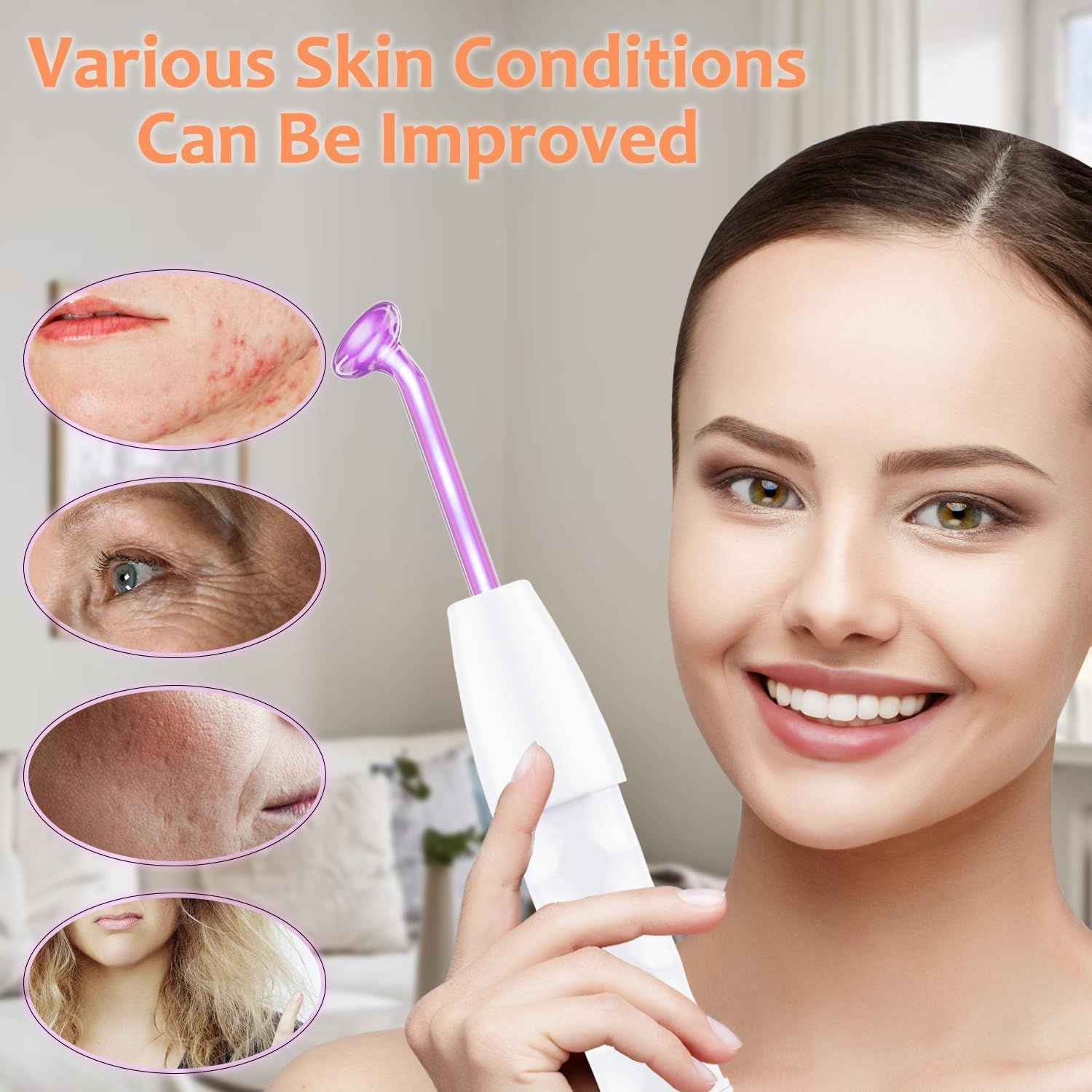 High Frequency Wand 'C Violet Portable Skin Therapy Machine for Anti-Aging - Skin Tightening - Wrinkle Reducing - Dark Circles - 4 in 1