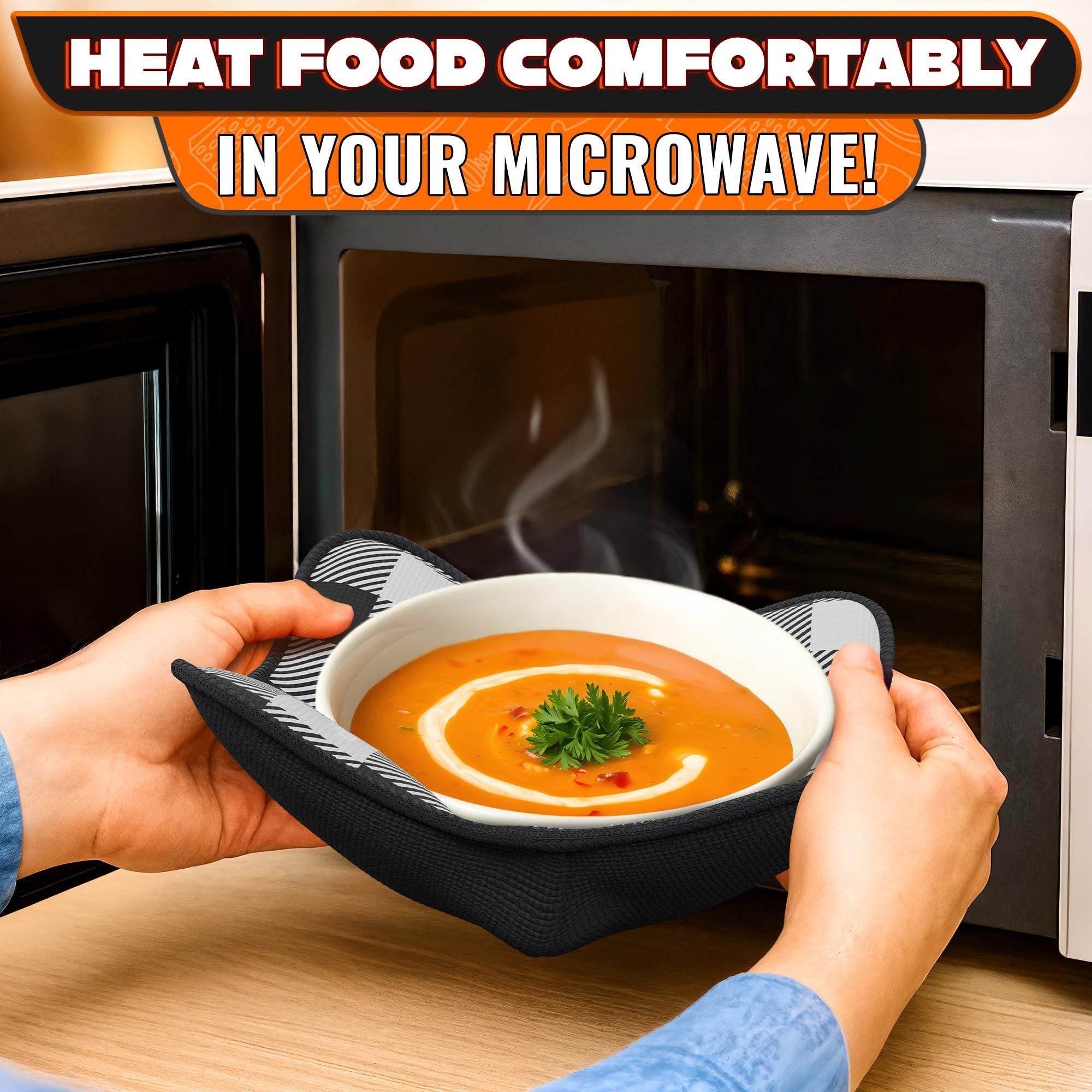 4 Piece Microwave Bowl Holder Set 7.5 x7.5 inch Microwave Bowl Holders for Hot Food Black and White Checkered Fabric for Safe & Easy Handling Machine Washable - JM Variety Store