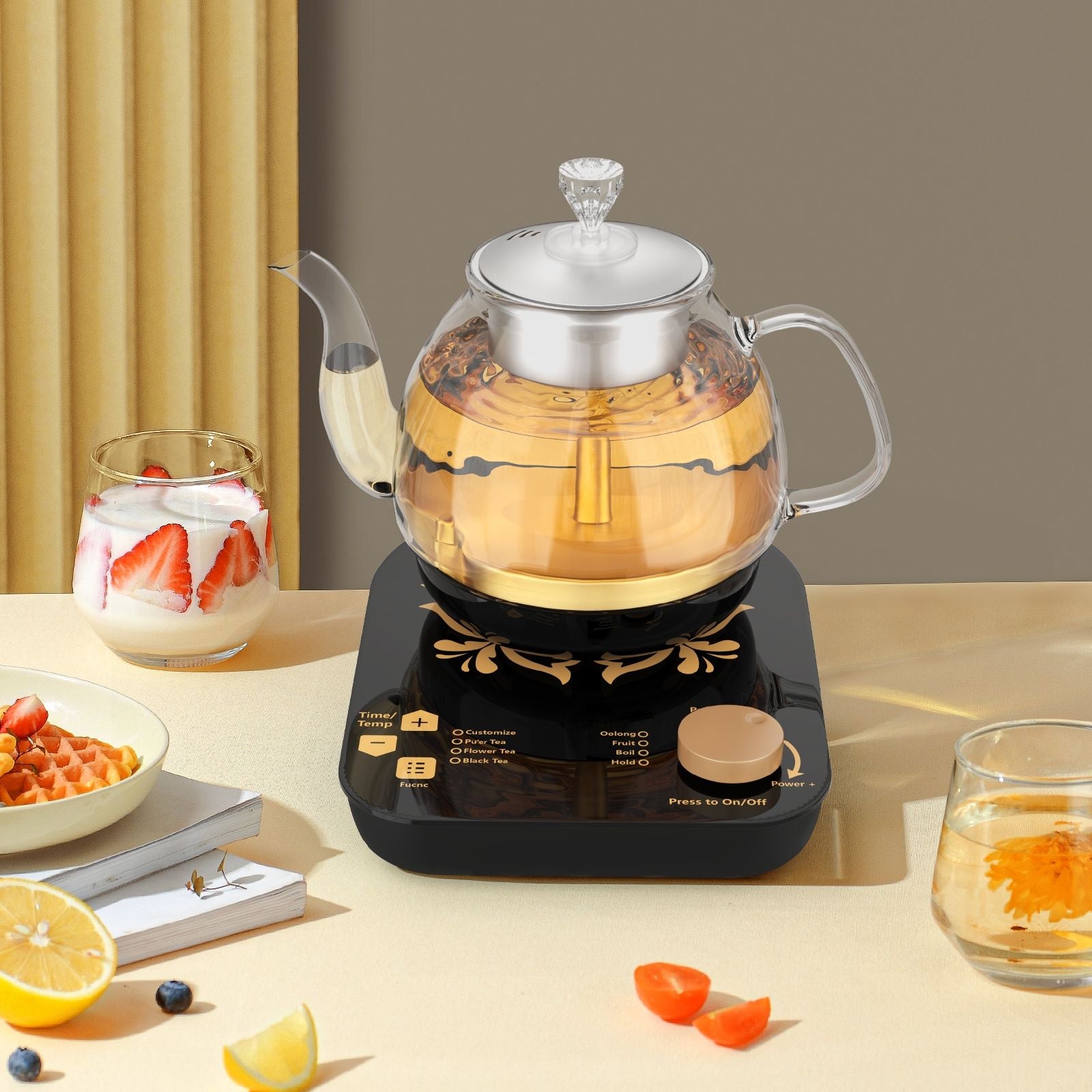 Electric Glass Kettle with Steaming and Brewing Modes Temperature and Timer Programs Cordless 800W 0.8L Capacity Perfect for Brewing Tea - JM Variety Store