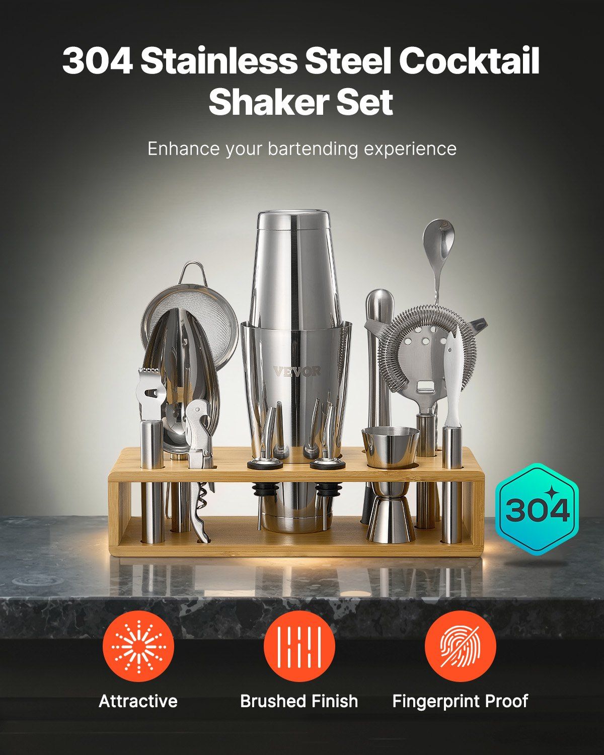 Cocktail Shaker Set 13 Pcs Bartender Kit Stainless Steel Bar Tool Set Silver - JM Variety Store