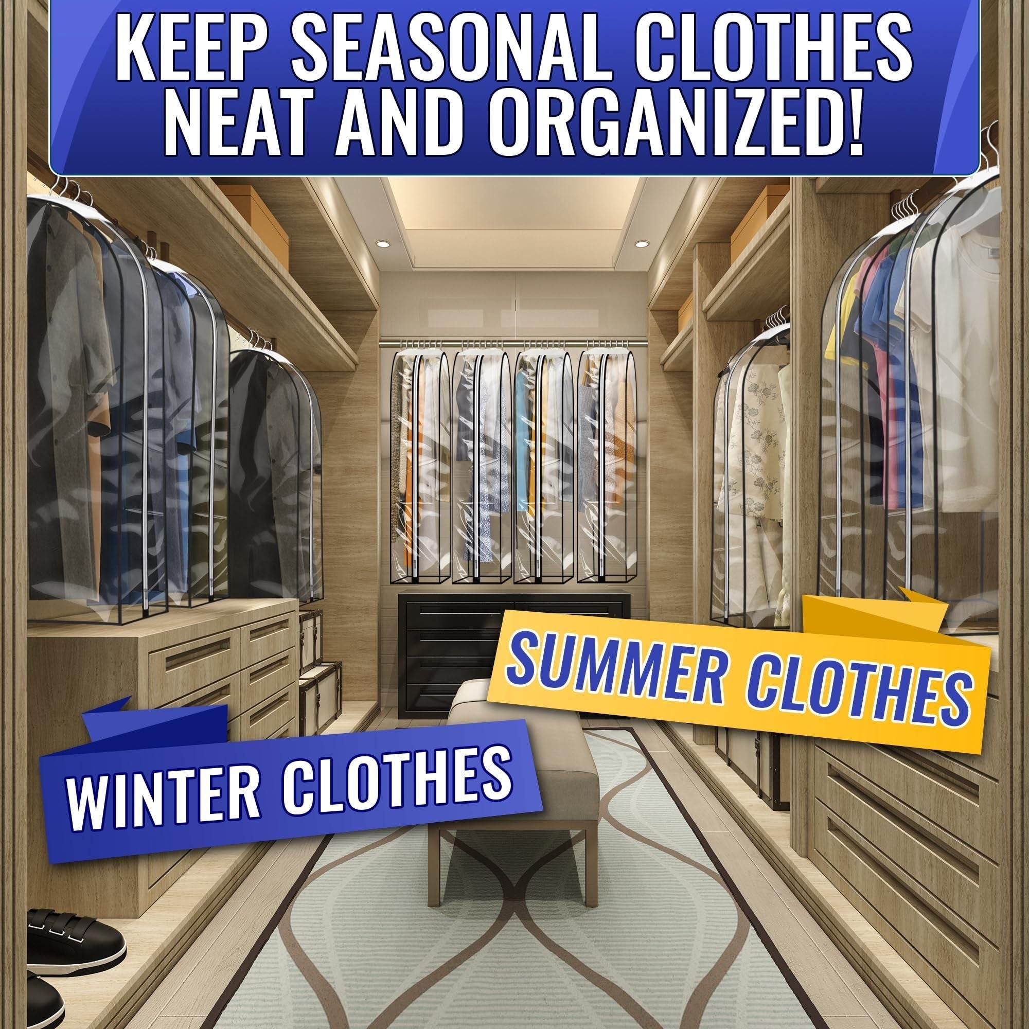 4 Pcs Clear Garment Bags for Hanging Clothes Dust Proof Suit Bags for Closet Storage 40 x24 x10 inch with Zipper Sides Designed for Travel & Organization Protects Clothes & Keeps Them Ready to Wear - JM Variety Store