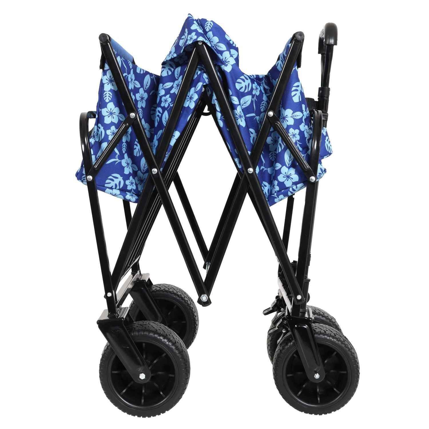 440lbs Collapsible Foldable Wagon Cart, Beach Wagon Utility Cart Utility Wagon Grocery Cart for Camping Shopping Sports Gardening Fishing, blue flower