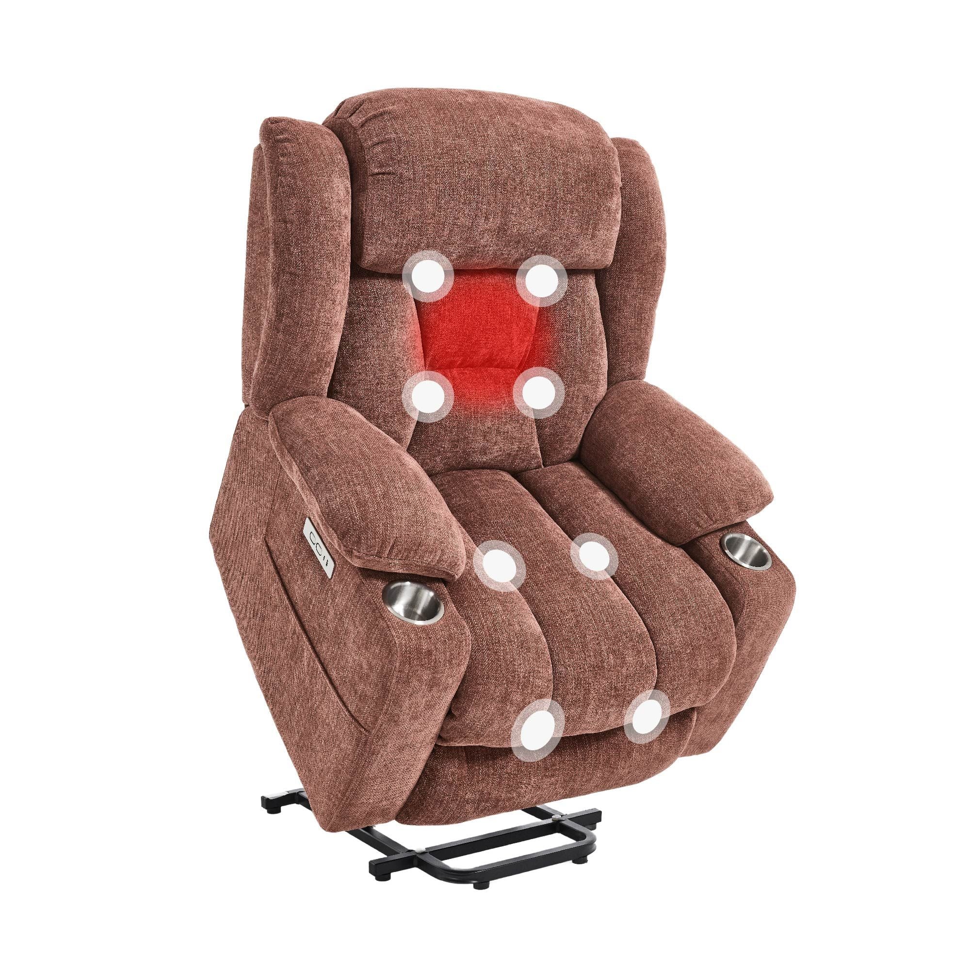 Power Lift Recliner Chair for Elderly, Recliner chair with Massage & Heat, Electric Leather Lift Recliner Chair for Living Room with Side Pocket, USB & Type-C Charge Port, Red Brown - JM Variety Store