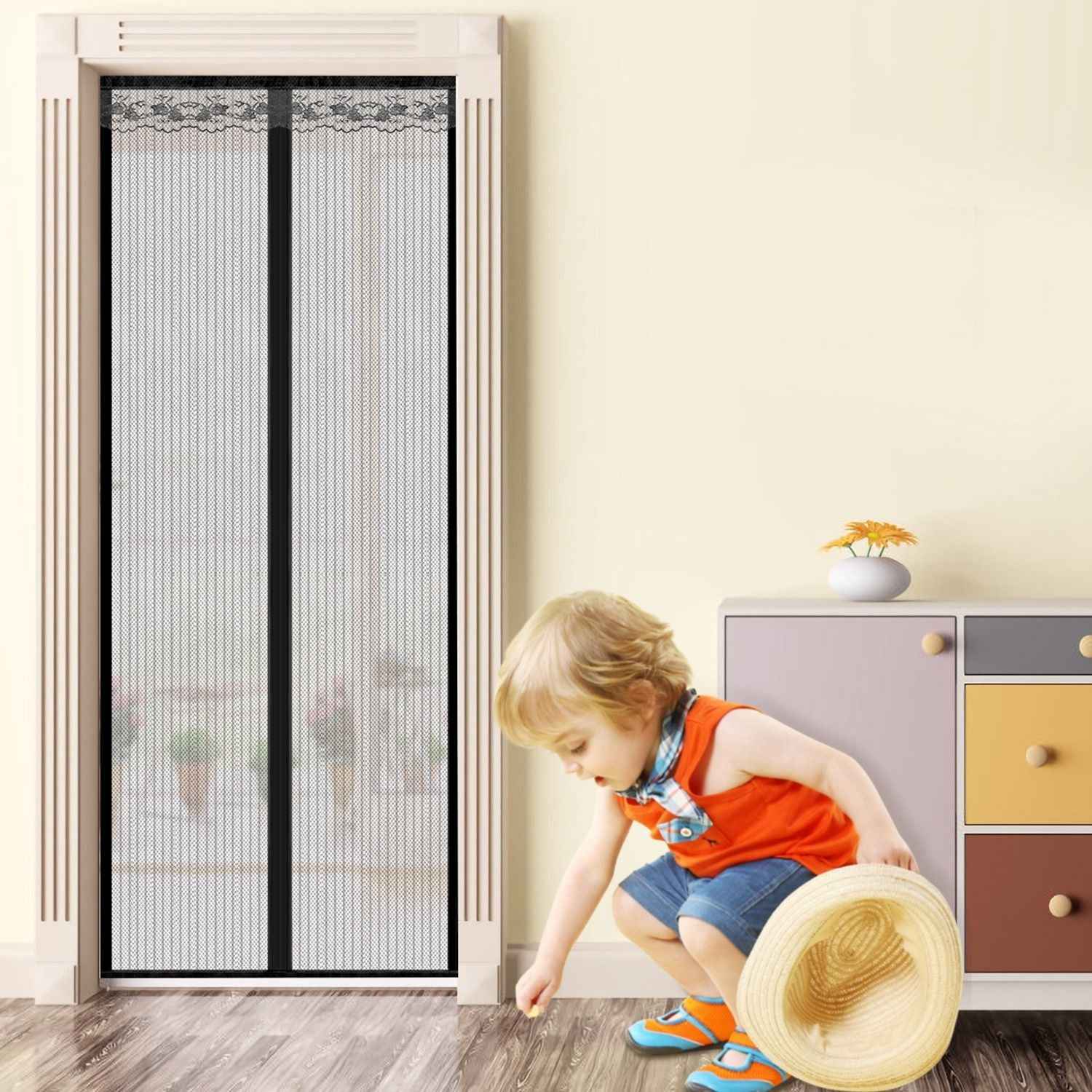 Magnetic Mesh Curtain Hands-free Fly Mesh Door Curtain 39x82' Self-adhesive Door Screen Anti Mosquito Bugs